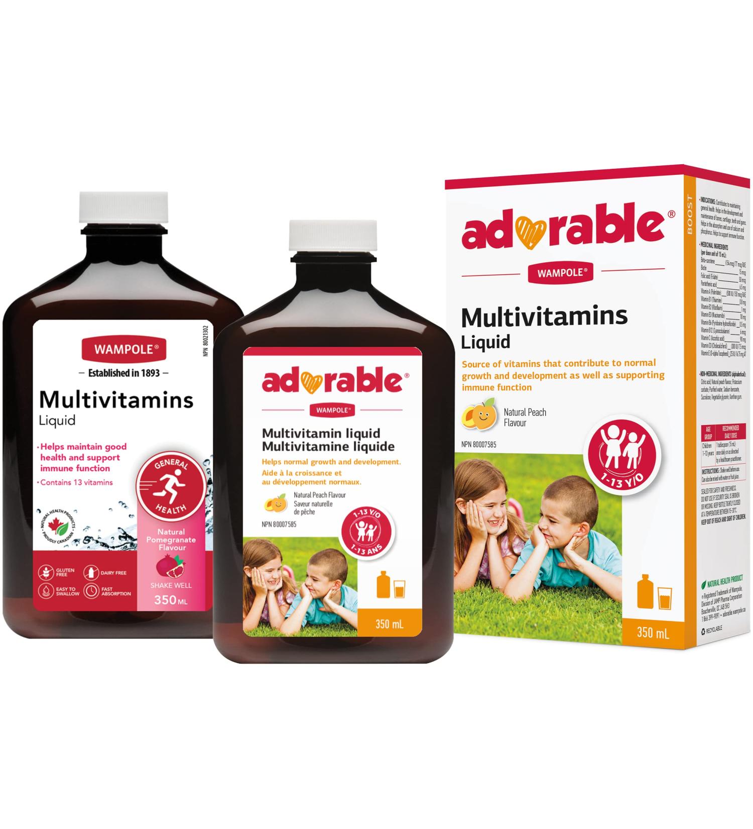 Wampole Duo Adult Multivitamins Liquid and Adorable Kids Multivitamins Liquid 2 x 350 ml - Buy Online on SooperMarket.com