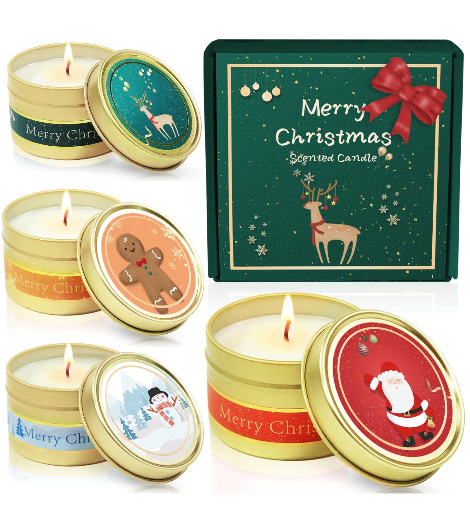 Sentorini Fragrance Candles Christmas Gift Set - 4 Soy Wax Aromatherapy Candles for Women | Perfect for Weddings Parties Father's Day Mother's Day & Valentine's Day - Scents: Sherry Brandy Apple Cinnamon Winter Cedar Gingerbread - Buy Online on SooperMarket.com