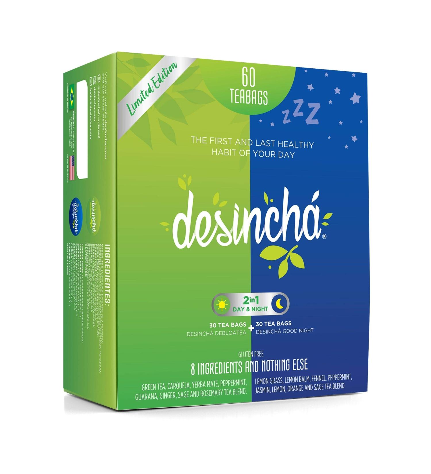 Desincha Day & Night Tea Mix - Energy Boost & Mental Focus | Metabolic Health Support - 8 Natural Ingredients | Digestion & Bloating Relief - 60 Day Supply - Buy Online on SooperMarket.com
