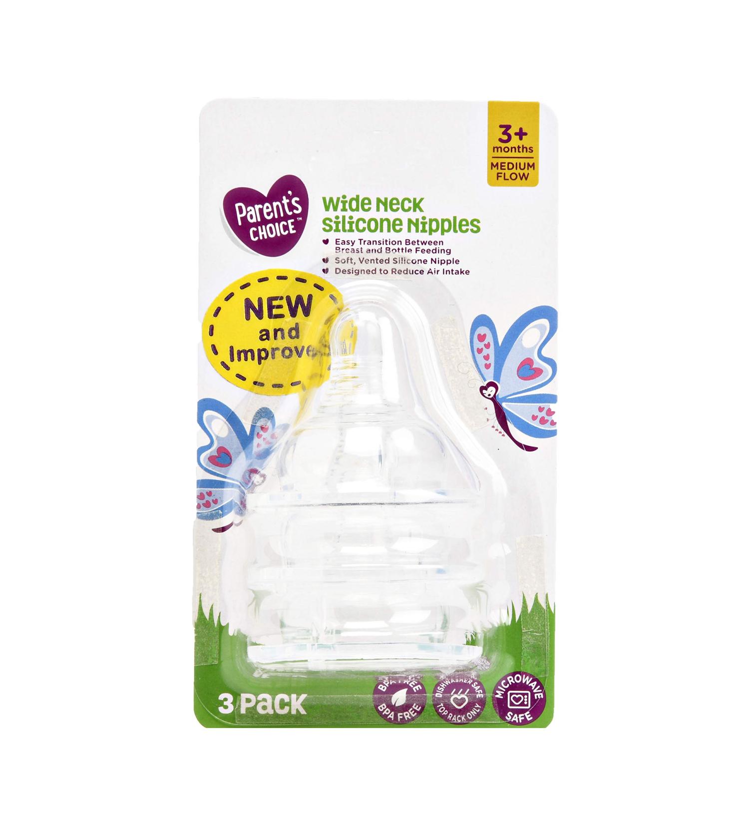 Parent's Choice Wide Neck Silicone Nipples  3+ Months  3 Pack  3 Count (Pack of 1) (PC Wide Neck Silicone Nipples 3+ Mo)