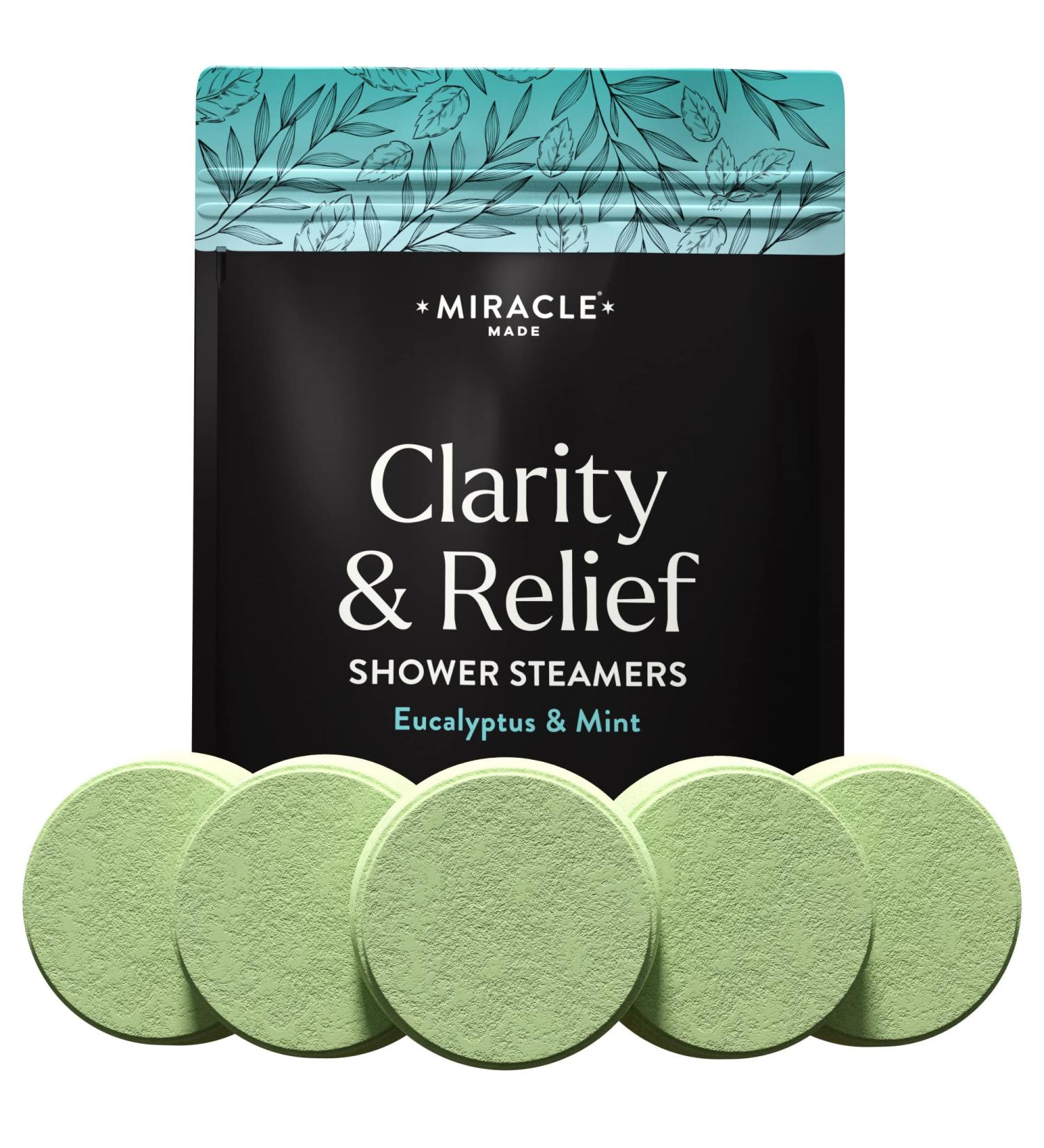 Miracle Made Aromatherapy Shower Steamers - Eucalyptus & Mint (15 Tablets) | Natural Essential Oil Shower Bombs for Nasal Congestion Relief and Relaxation - Buy Online on SooperMarket.com