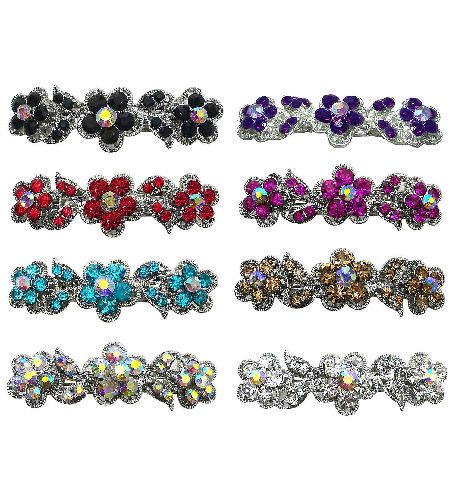 Set of 8 Sparkly Crystal Hair Barrettes - Small French Clips in 8 Colors - JCGY 8338 - Buy Online on SooperMarket.com