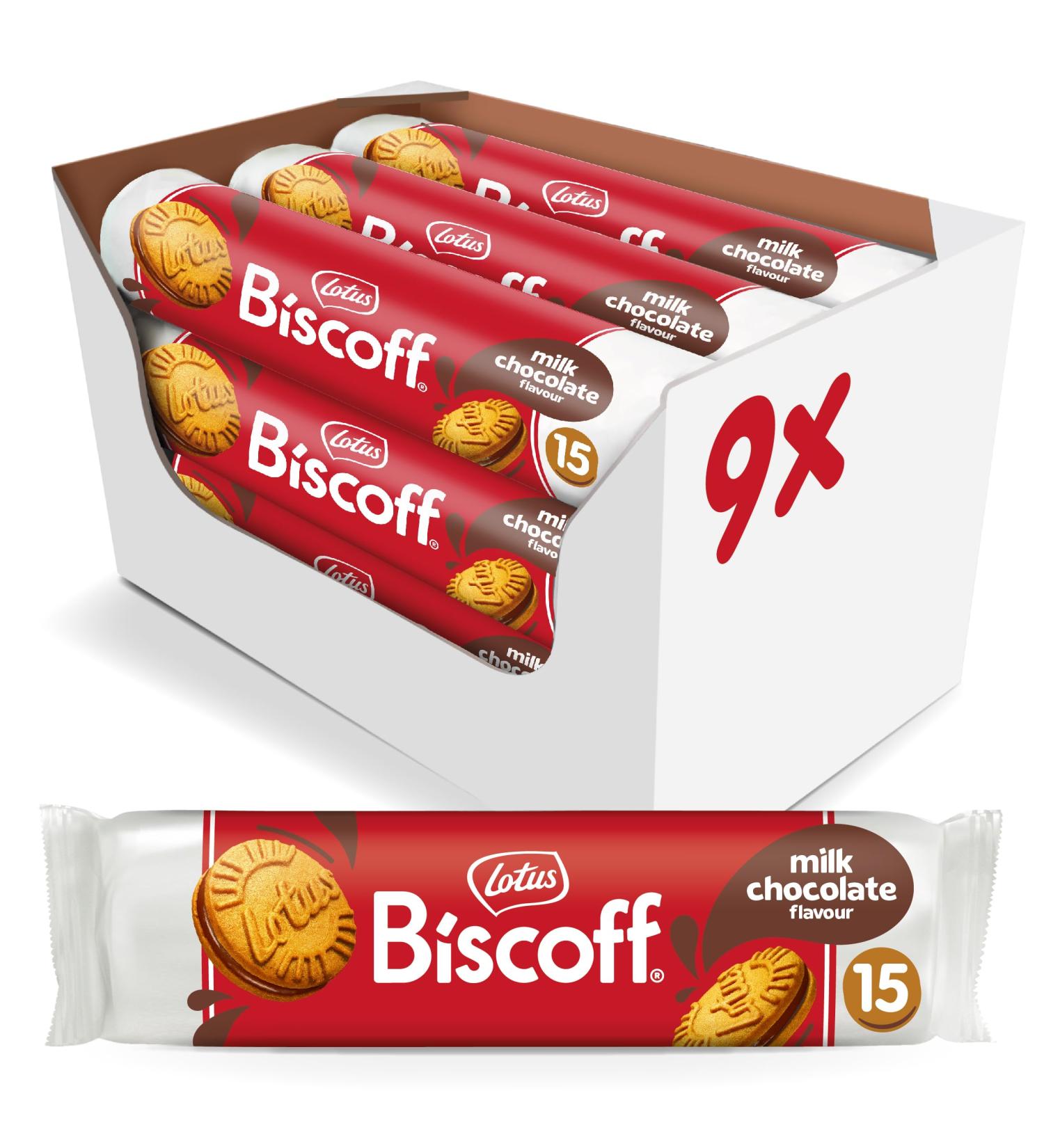 Lotus Biscoff Sandwich Biscuits with Milk Chocolate Cream - 15 Natural Ingredient Cookies - 9x150g Pack - No Dyes or Additives - Buy Online on SooperMarket.com