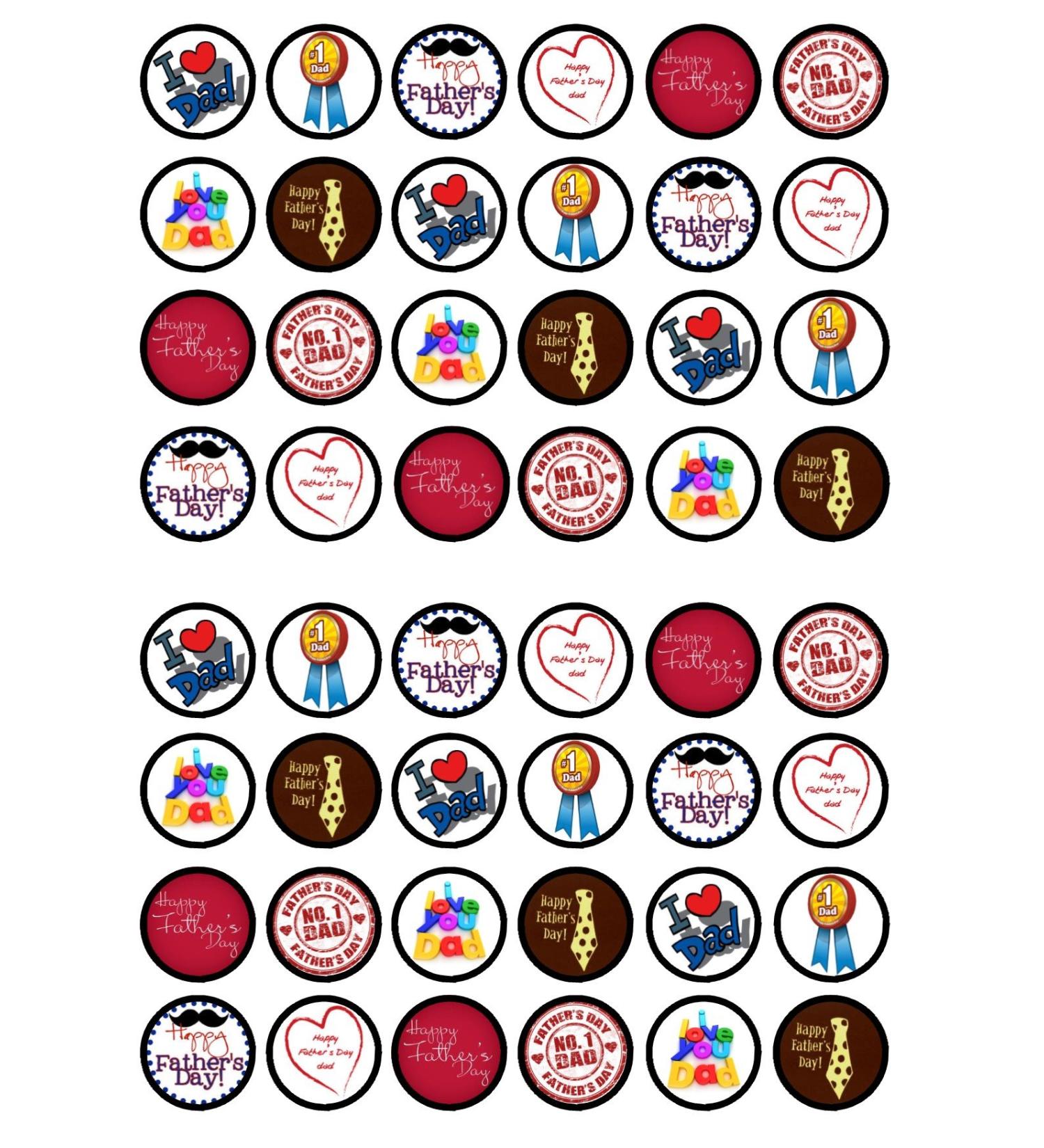 48 PRECUT Fathers Day Edible Mini Cupcake Toppers - Premium Thickness SWEETENED VANILLA - wafer card disc cake decorations - Buy Online on SooperMarket.com