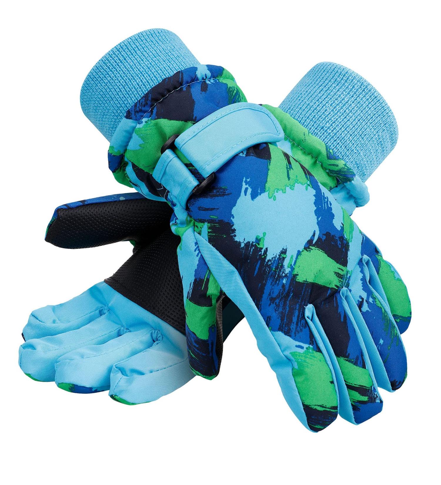 Kids Winter Gloves | Waterproof Snow Ski Gloves for Boys Girls | Blue Green | Size S (4-6 years) - Buy Online on SooperMarket.com