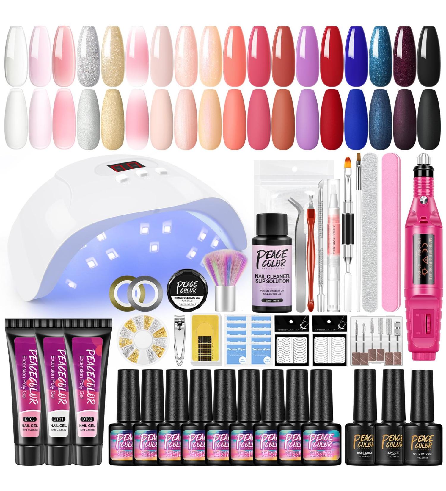 PEACECOLOR Gel Nail Kits Full Set for Beginners 15 PCS Nail Polish with 36W Lamp Kit Nail Gel Builder 10ML with Nail File Machine Basic Gel Extensions Nail Art Design Kit - Buy Online on SooperMarket.com