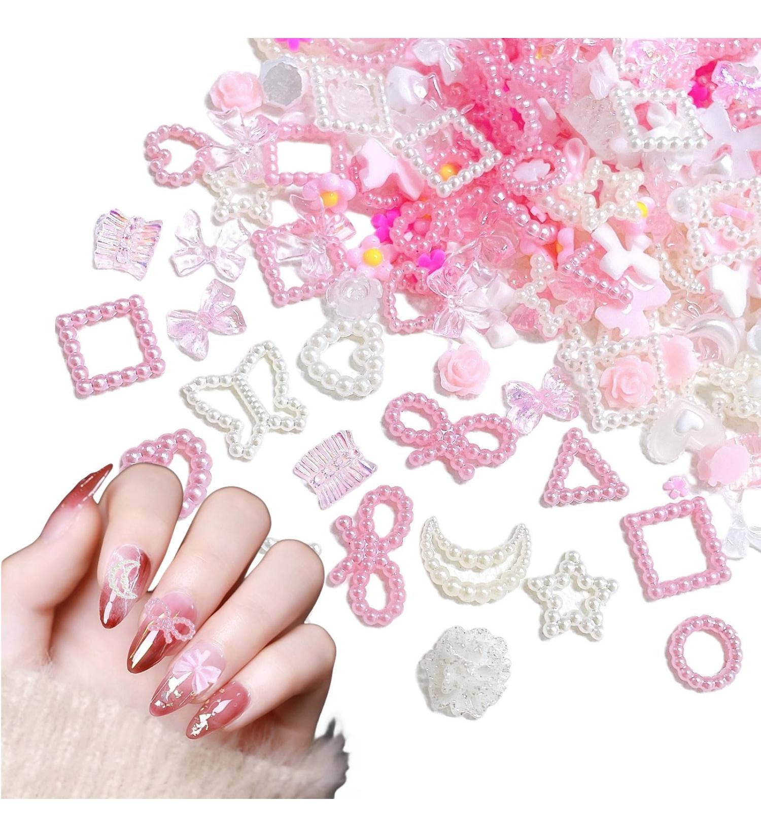 350PCS 3D Nail Charms Mixed Styles Flowers Bow Heart Moon Pearl Charms for Nail Art - B Colorful - Buy Online on SooperMarket.com