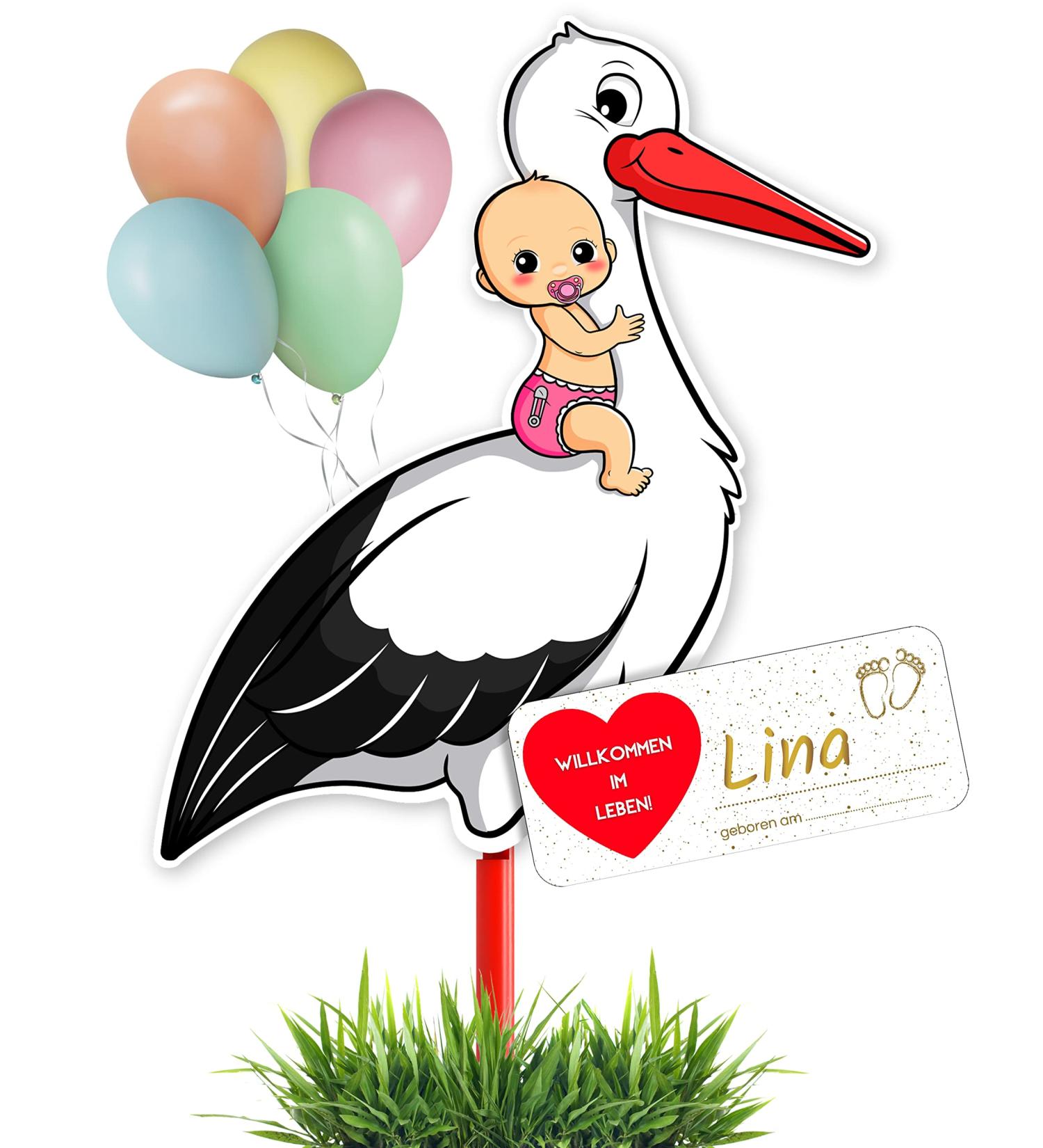 Gl cksgut Rattierorch Baby Pink 100 cm | 5-Part Birth Stork Set with Name Tag Greeting Card & Pen | Perfect Birth Gift for Baby Girls | Indoor & Outdoor Decoration - Buy Online on SooperMarket.com