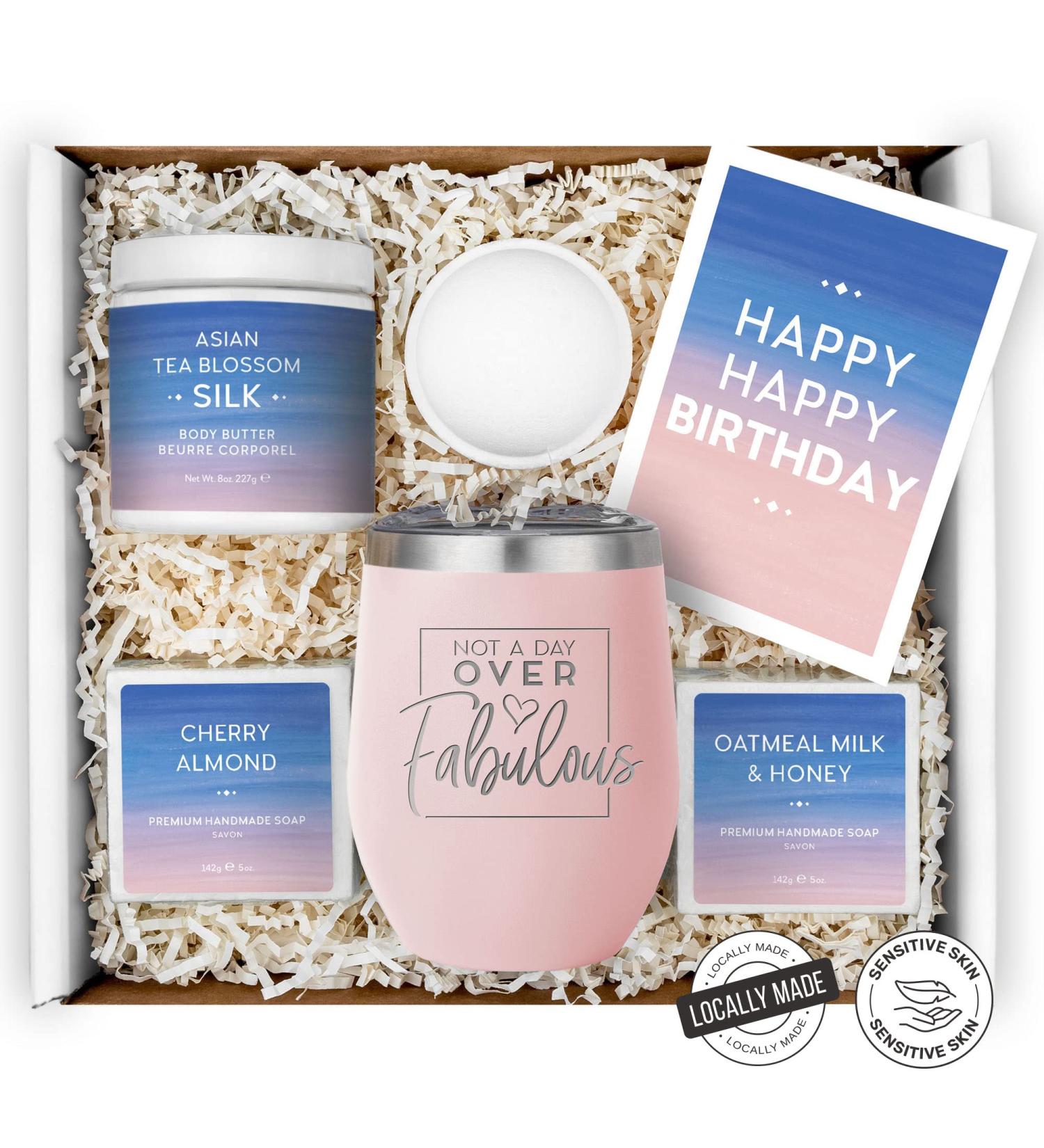 Spa Gift Box for Her - Birthday Gifts Set for Wife, Mom, Sister, Girlfriend - Relaxing Care Package with Blush Tumbler - Happy Birthday 5 Piece Set - Buy Online on SooperMarket.com