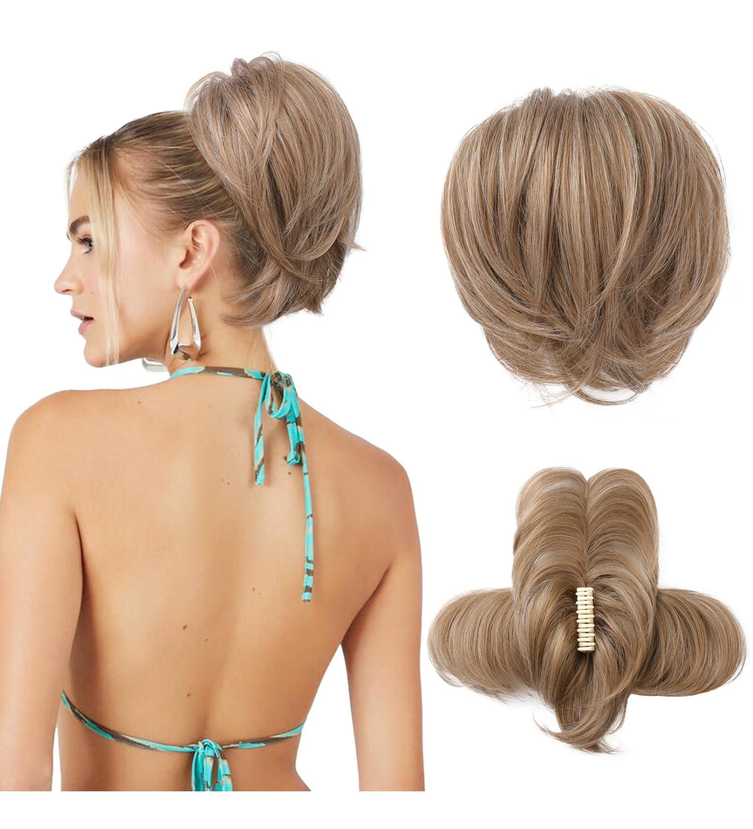 REECHO Messy Bun Hair Piece Claw Clip Short Ponytail Extension for Women - Dark Blonde - Buy Online on SooperMarket.com