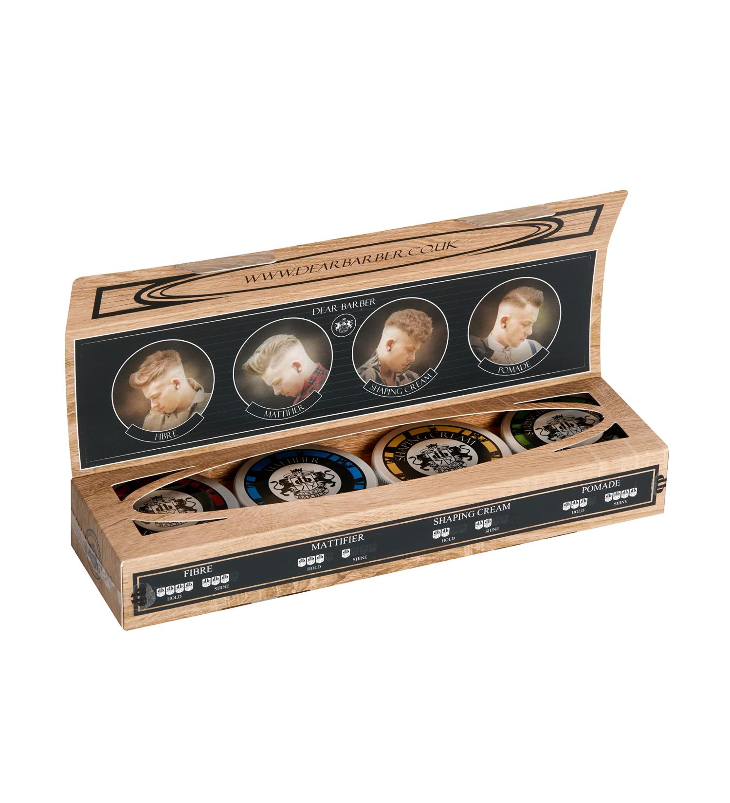Dear Barber Mini Styling Collection Set - Travel Tins with 20ml Fibre, Mattifier, Shaping Cream & Strong Hold Pomade - Buy Online on SooperMarket.com