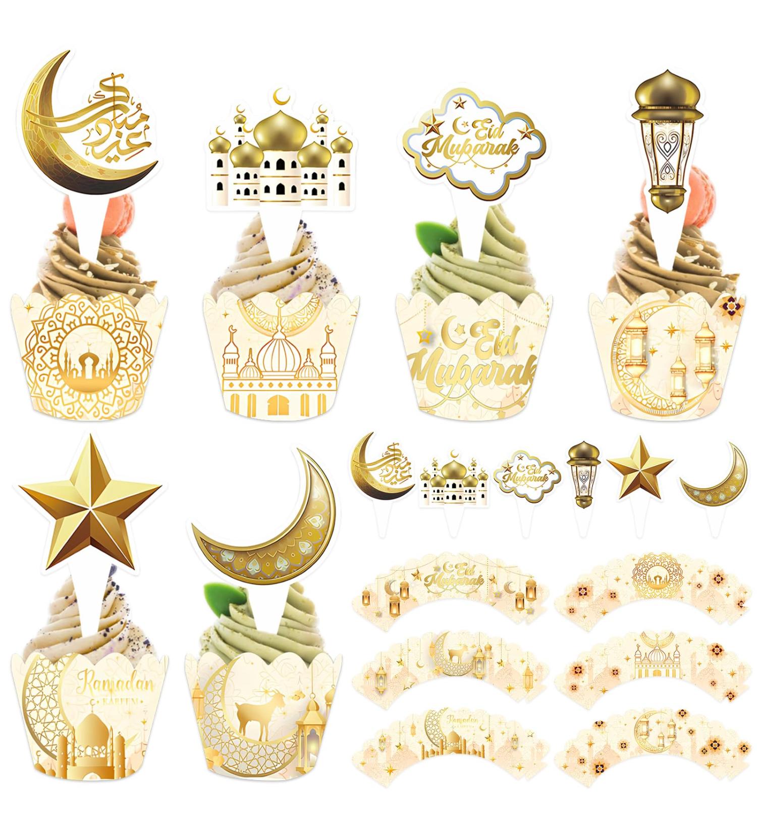 Lets Joy Pack of 12 Eid Mubarak Toppers 12 Pieces Ramadan Cake Decoration Wrappers Ramadan Kareem Topper Cupcake Glitter Muslim Islam Cupcake Eid Mubarak Cake Party Decoration - Buy Online on SooperMarket.com
