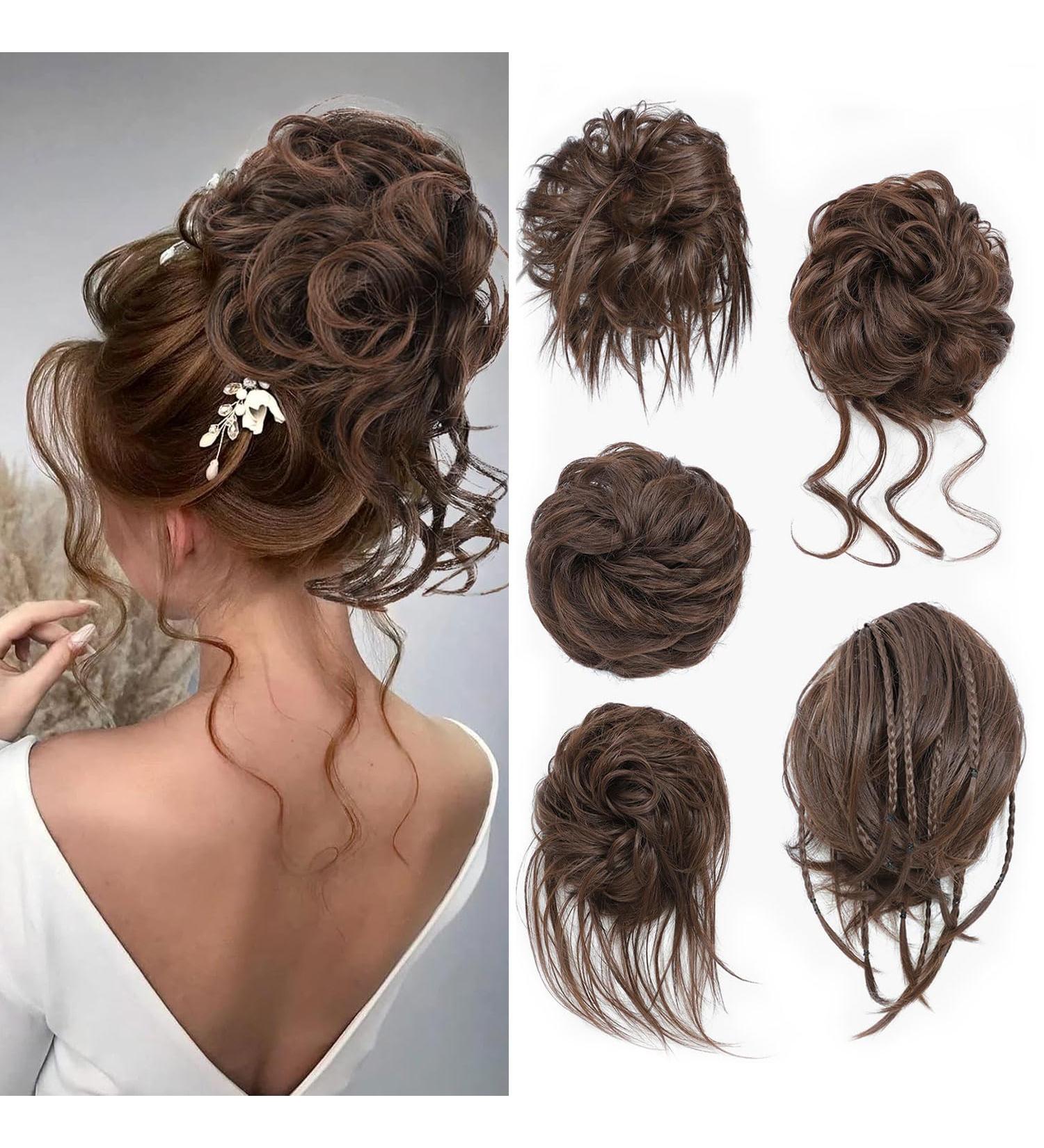 Fulang Hair 5-Pack - Large Wavy Bun Hair Parts with Rubber Bands | Stylish Updos & Messy Bun Extensions for Women - Buy Online on SooperMarket.com
