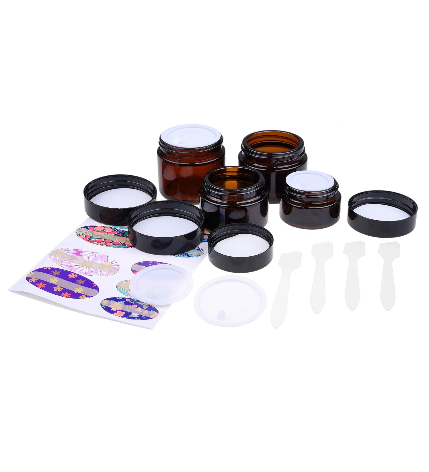 Kare & Kind Refillable Cosmetics Jars Kit | 4 Amber Glass Jars Lids & Labels | Perfect for Creams Oils & Powders - Buy Online on SooperMarket.com