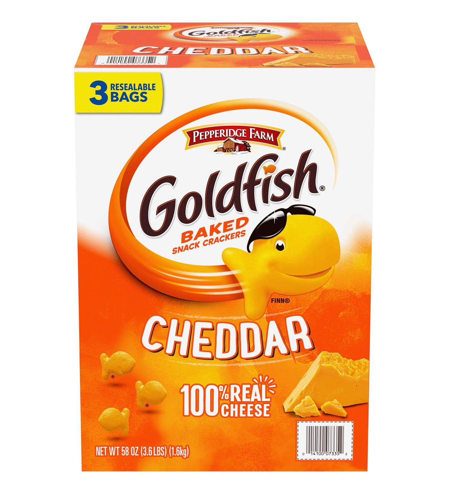Pepperidge Farm Goldfish Cheddar Crackers 58oz Box - 3 Resealable Pouches, 1.2lb (Pack of 3) - Buy Online on SooperMarket.com