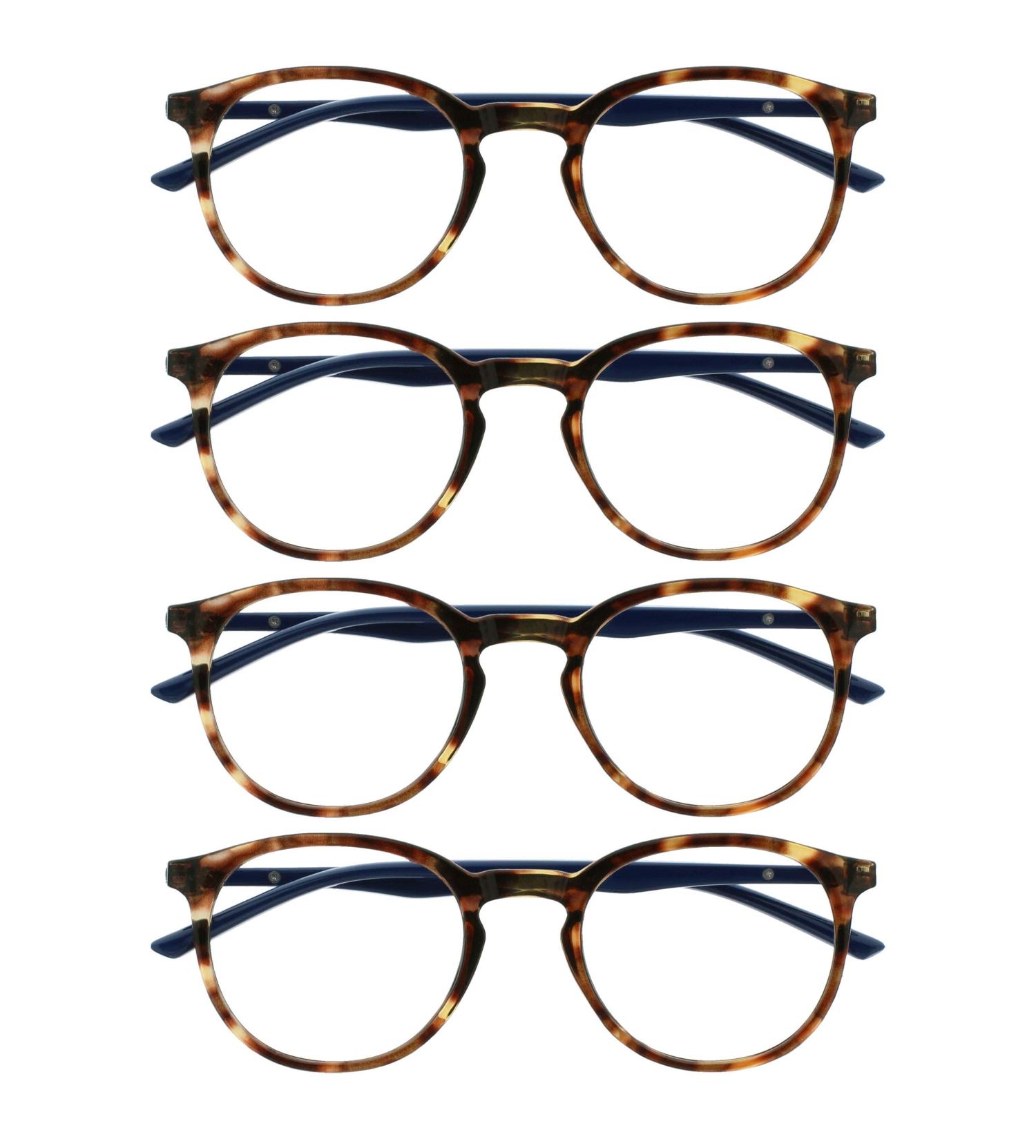 Opulize Met Reading Glasses - 4 Pack Slim Round Frame Scratch-Resistant Brown Tortoise & Blue Spring Hinges for Men & Women +2.00 Diopters - Buy Online on SooperMarket.com