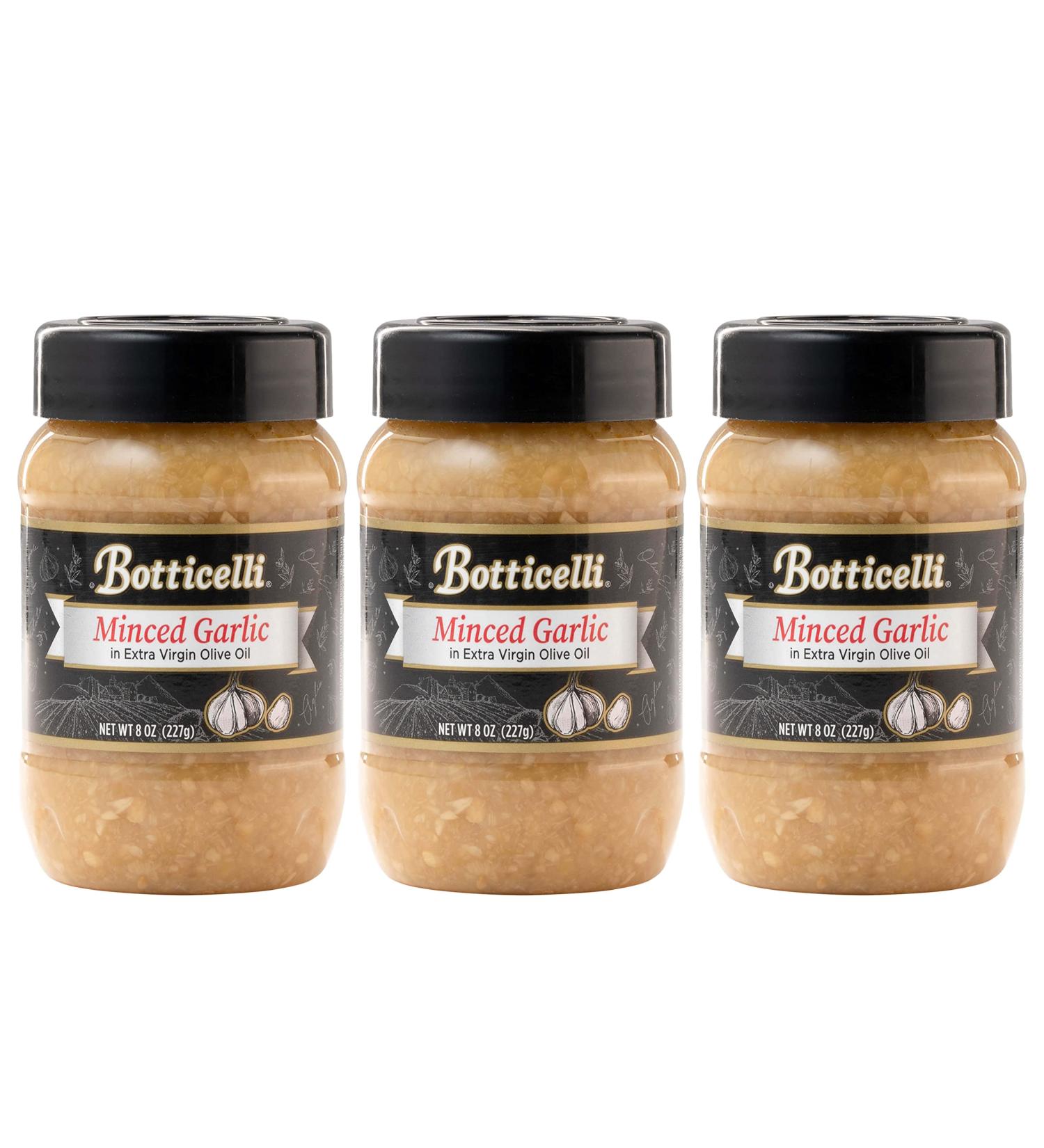 Botticelli Fresh Minced Garlic in Olive Oil (8oz, 3-Pack) - Ready-to-Use for Sauces, Dressing, Gravy - Premium Quality Bottled Garlic - Buy Online on SooperMarket.com