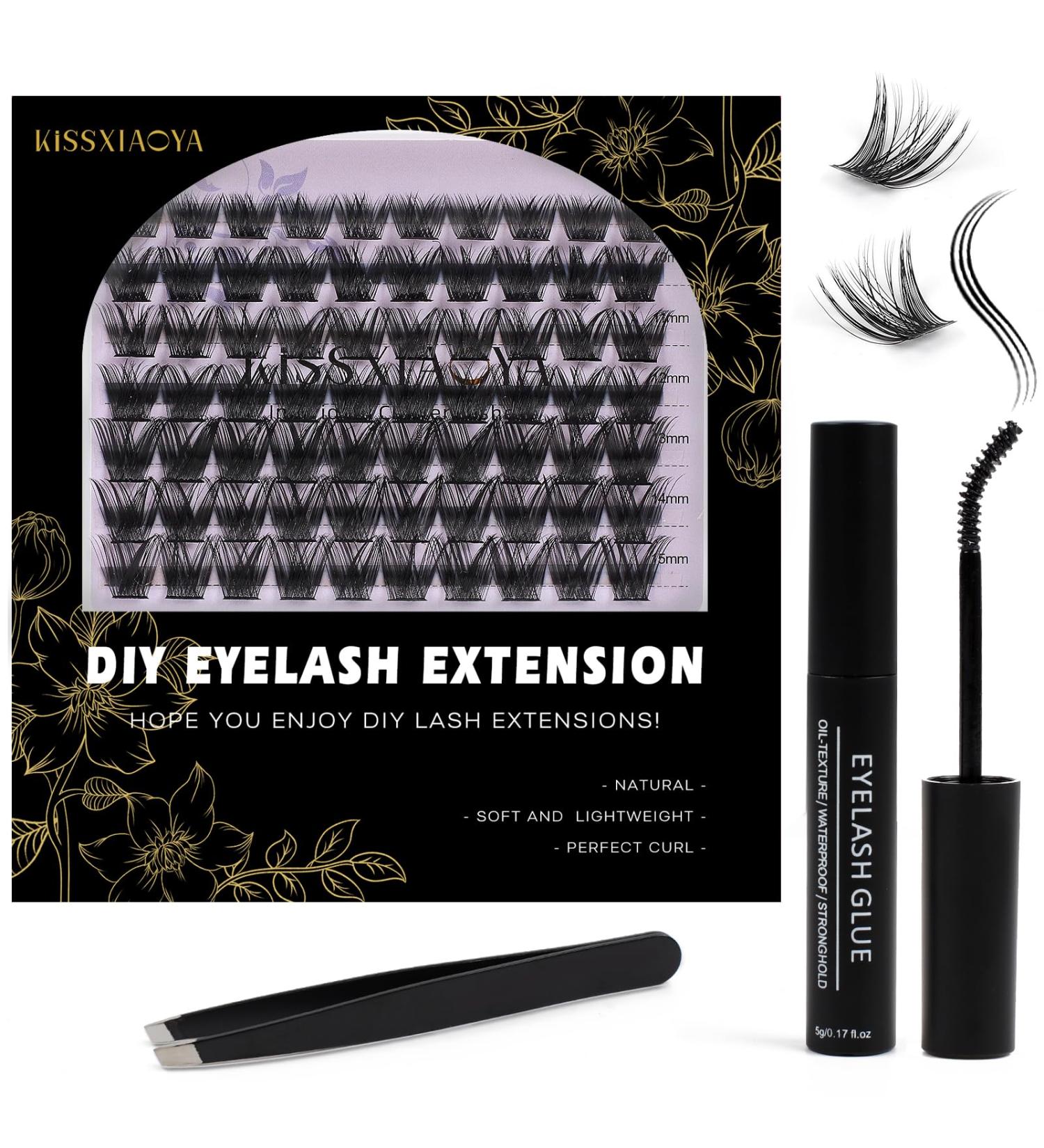 Individual Lashes Extension Kit 70 Wide-Stem 9-15mm Mix False Eyelashes with Lash Glue and Applicator - DIY Natural Portable Cluster Lashes Kit - Pack of 1 (FD20 Light Suit) - Buy Online on SooperMarket.com