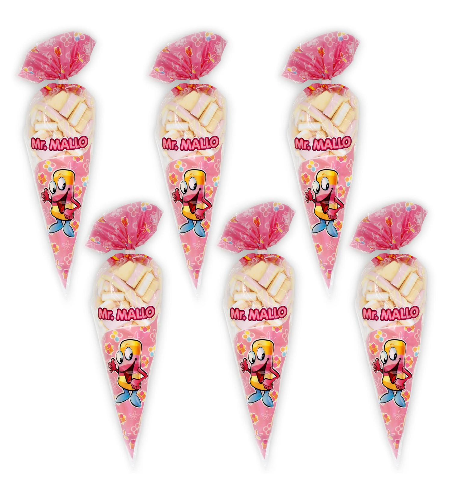 Mr. Mallo Marshmallow Pointed Bag - Colorful Foam Sugar Mix for Birthdays & Parties | Practical Clip Closure | 6x250g Pack - Buy Online on SooperMarket.com