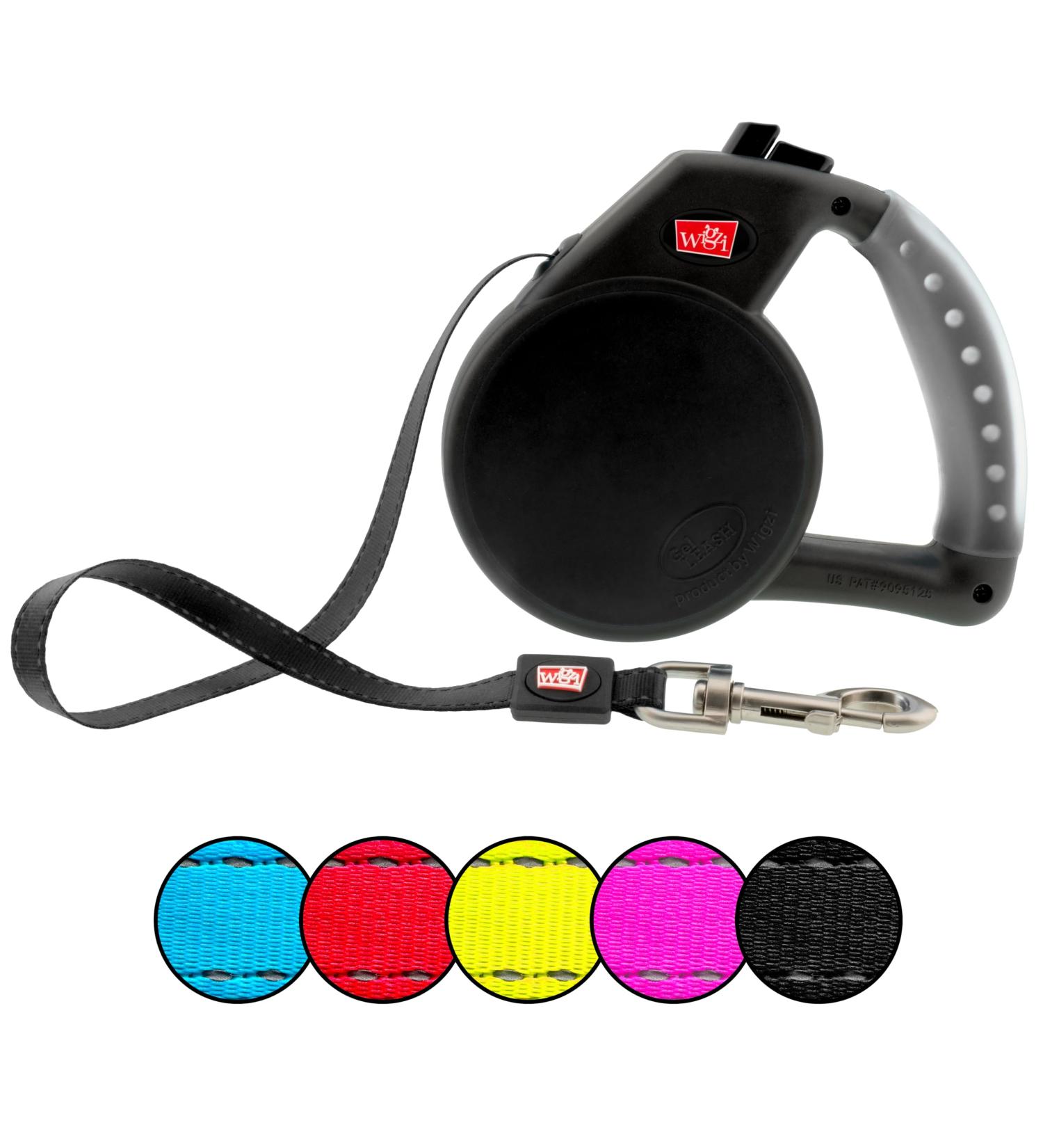 WIGZI Durable Gel Handle Retractable Dog Leash - Rust Proof, Reflective Tape, EZ Lock - L Black - Buy Online on SooperMarket.com