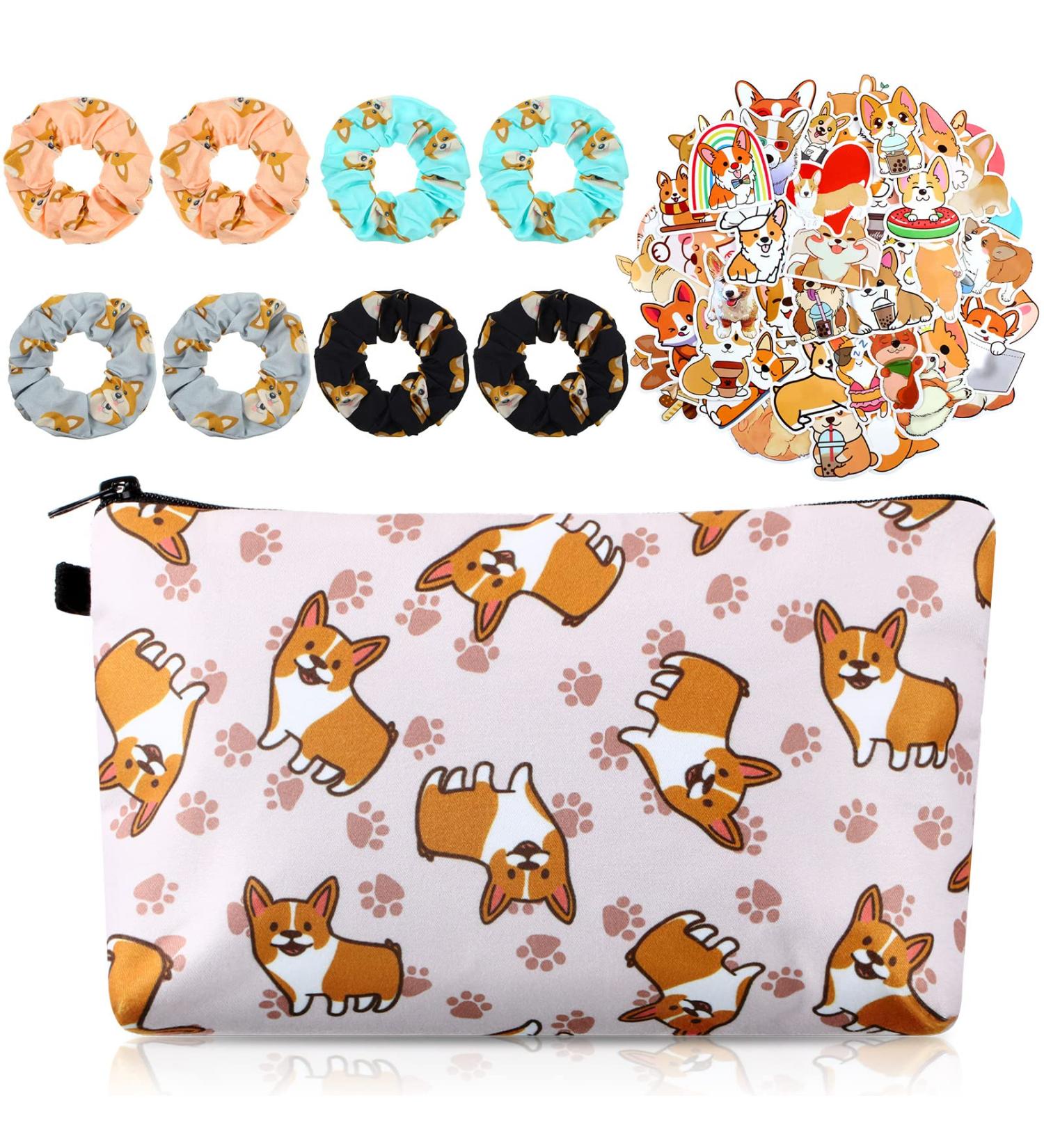 Corgi Makeup Set with Bag, Scrunchies, Stickers, Hair Bands - 59 Pcs | Cute Corgi Print Travel Cosmetic Accessories for Girls - Buy Online on SooperMarket.com