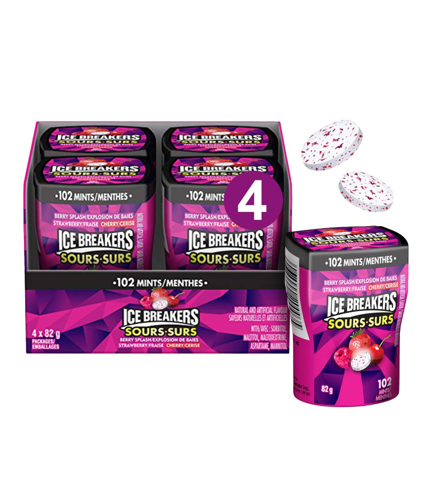 ICE BREAKERS Sours Mints Mint Candy to Share Berry Splash Flavour Sugar Free 82g (4 Count) Berry Splash Sours - Buy Online on SooperMarket.com