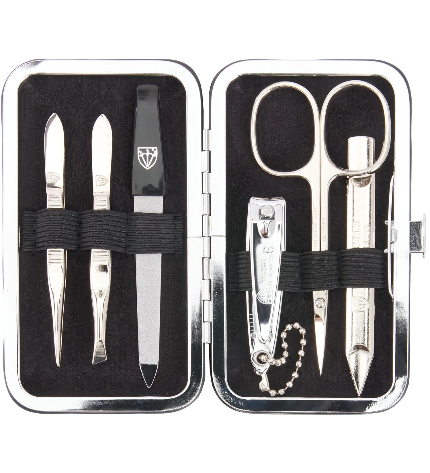 Three Swords Lucca 6-Piece Nail Care Set | Luxury Manicure & Pedicure Set in Red Leather Gift Box | Skin Scissors Tweezers Nail Clipper & File - Buy Online on SooperMarket.com