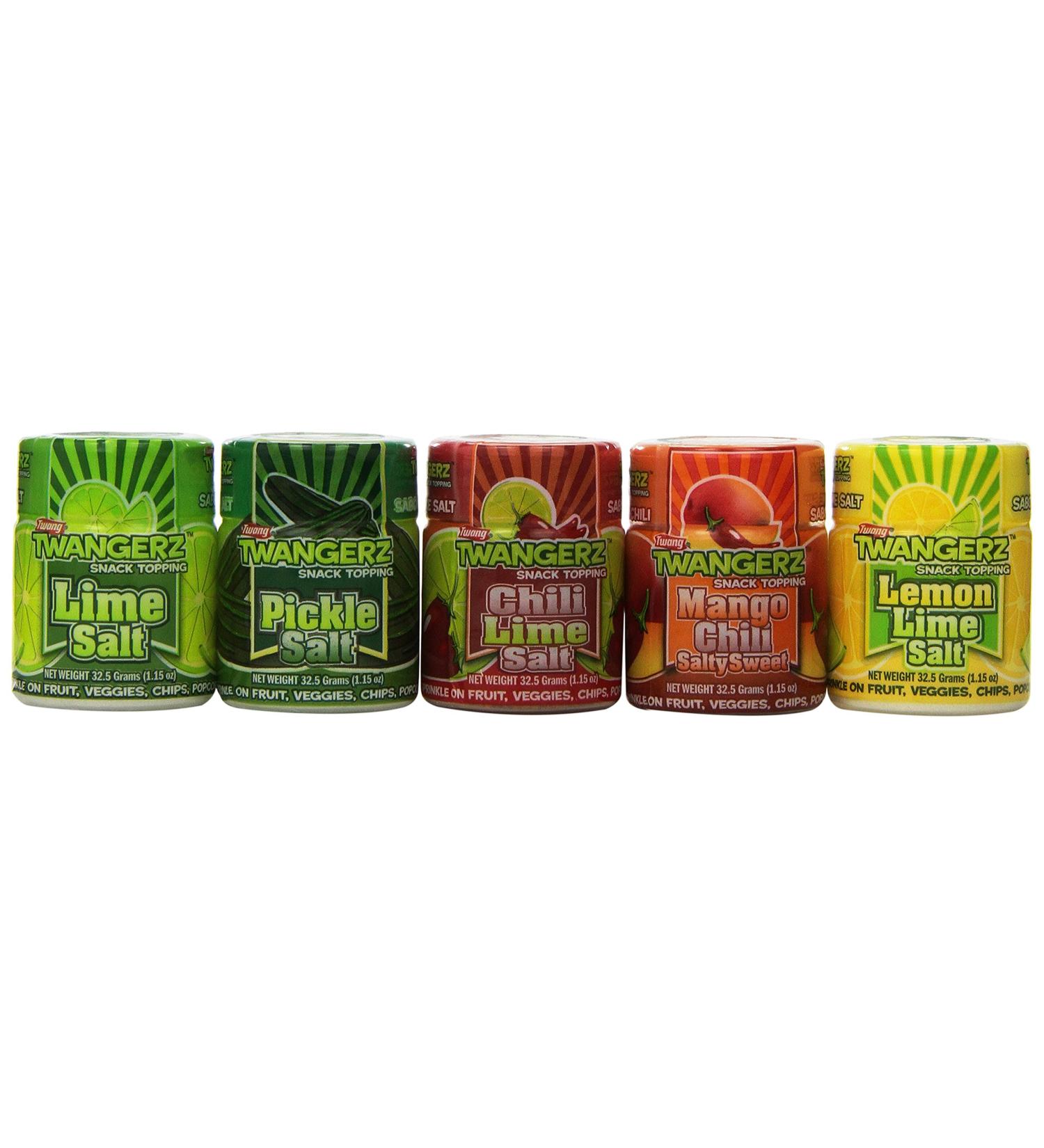 Twang Twangerz Flavored Salt Snack Topping Assorted 10 Pack - Lemon, Lime, Pickle, Chili & Mango - 1.15oz x 10 - Buy Online on SooperMarket.com
