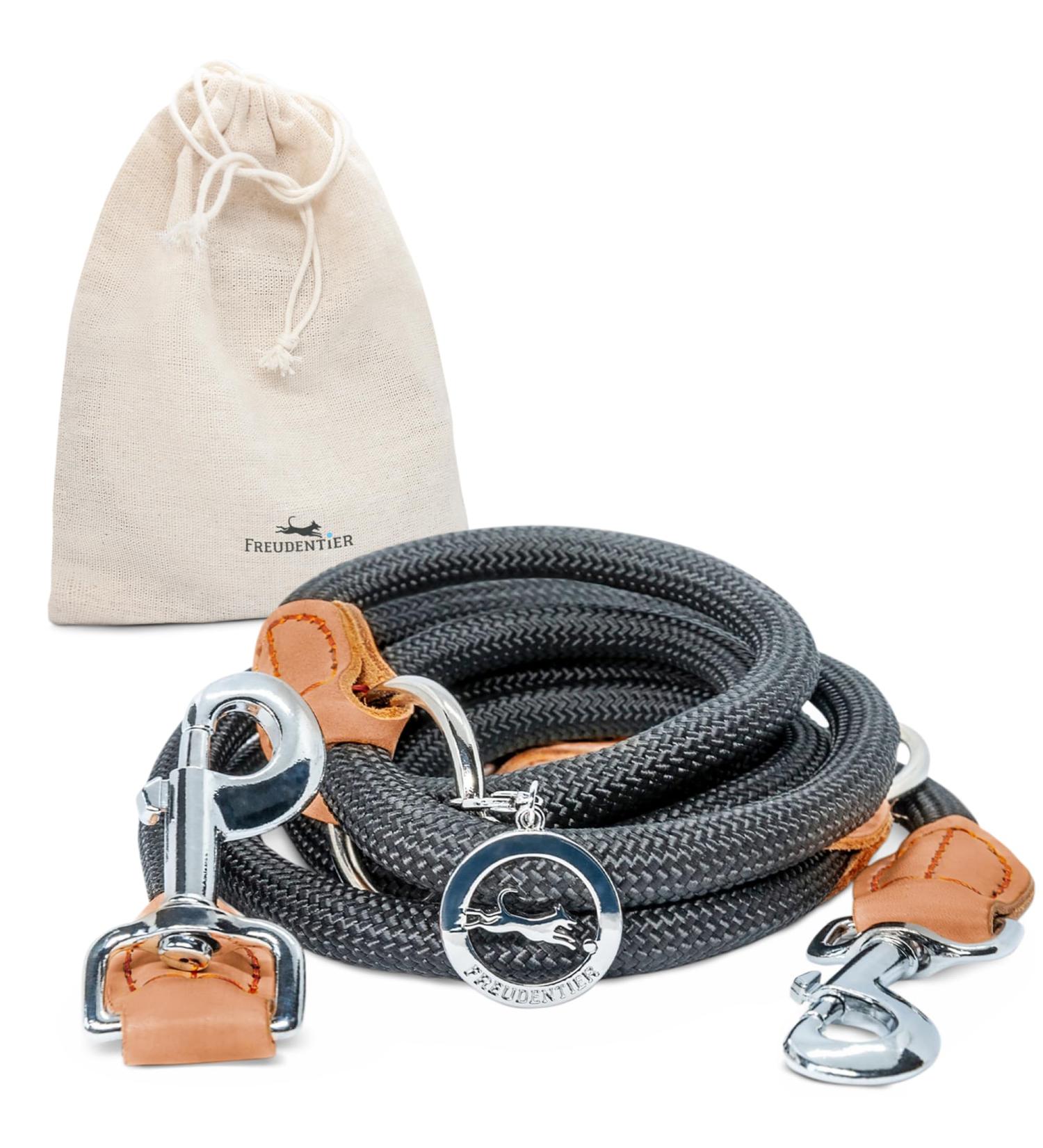 Freudenier Adjustable Dog Leash for Medium & Large Dogs - 2m Robust Nylon with Brown Leather Elements - Perfect for Chasing - Buy Online on SooperMarket.com