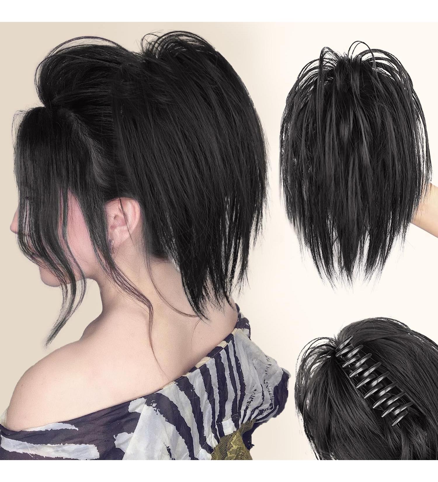 PORSMEER Claw Clip Ponytail Hair Extension - Short Black 10 inch Tousled Updo Bun for Women - Buy Online on SooperMarket.com