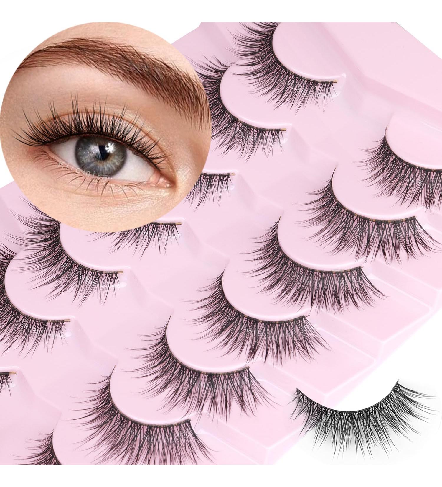 Handmade Lashes Clear Band Wispy False Eyelashes Natural Look 3D Faux Mink Lashes Wispies Natural Fake Lashes Cat Eye Strip Eyelashes Pack - Buy Online on SooperMarket.com