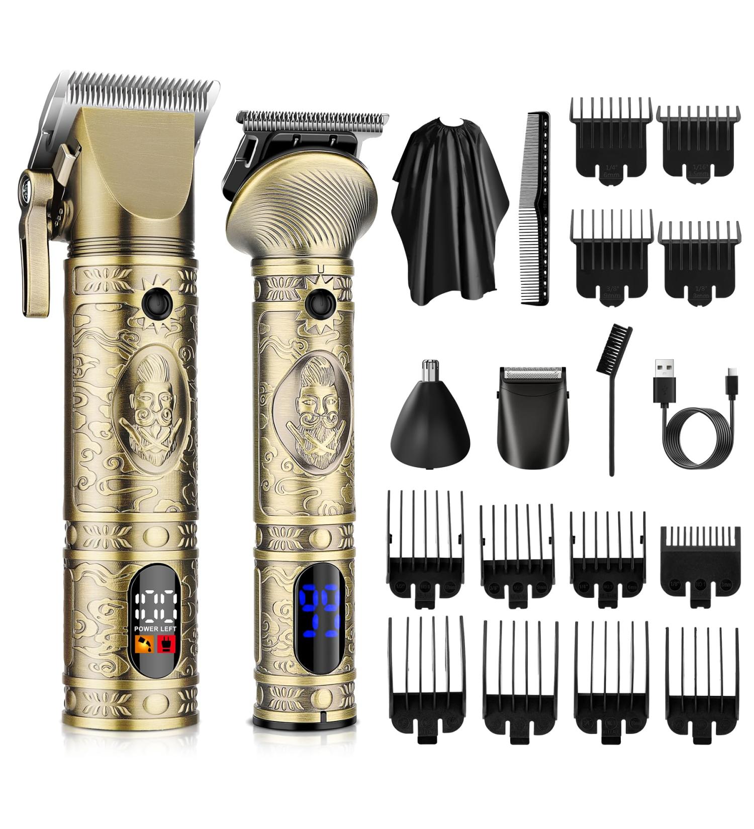 Suttik Professional Hair Clippers for Men 3 in 1 Beard Trimmer/Nose Hair Trimmer/Electric Shaver Clippers and Trimmers Set USB Rechargeable Grooming Kit Mens Gifts Gold1 - Buy Online on SooperMarket.com