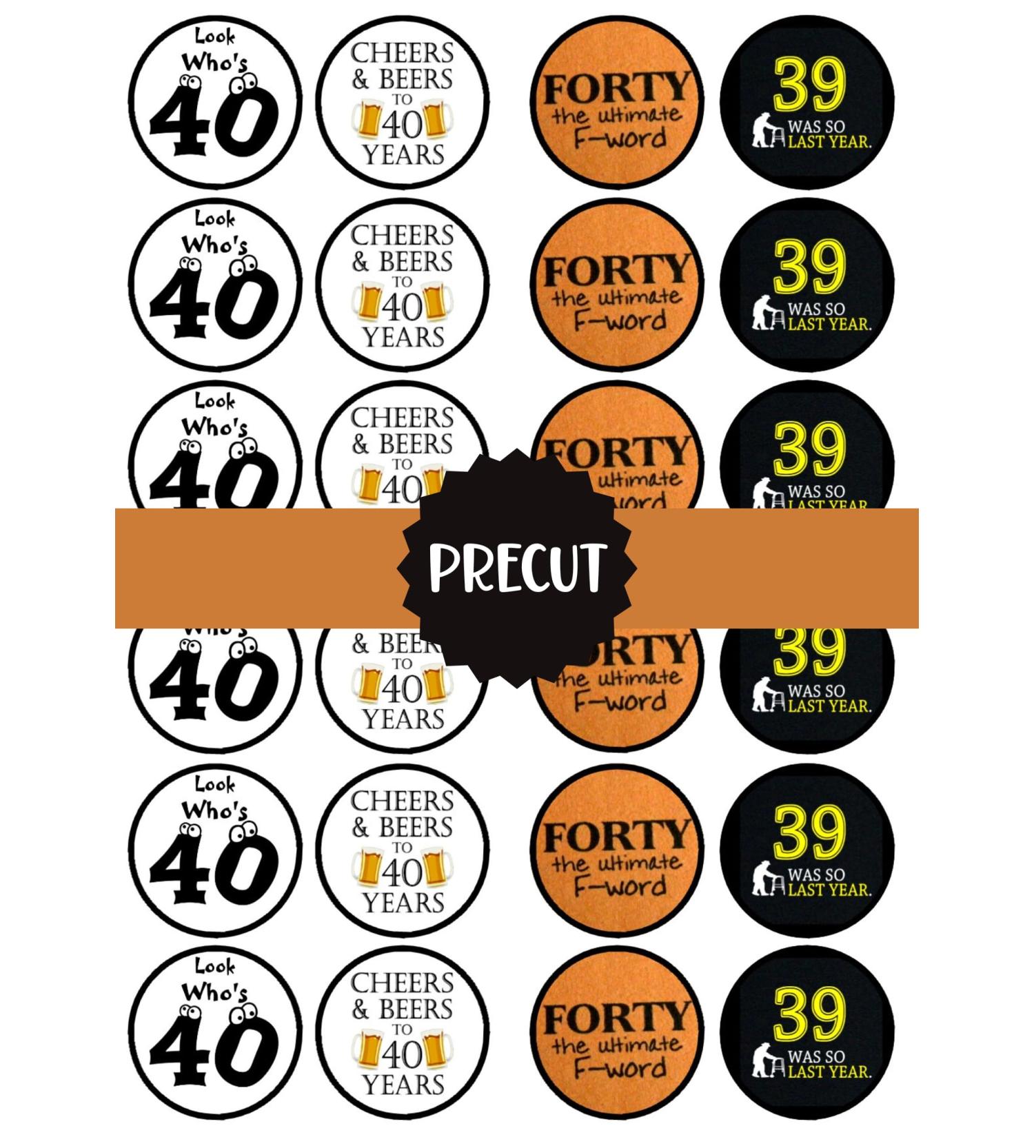 24 PRECUT 40th Birthday Edible Cupcake Toppers - Cheers Beer Theme Premium Thickness SWEETENED VANILLA - wafer card disc cake decorations - Buy Online on SooperMarket.com