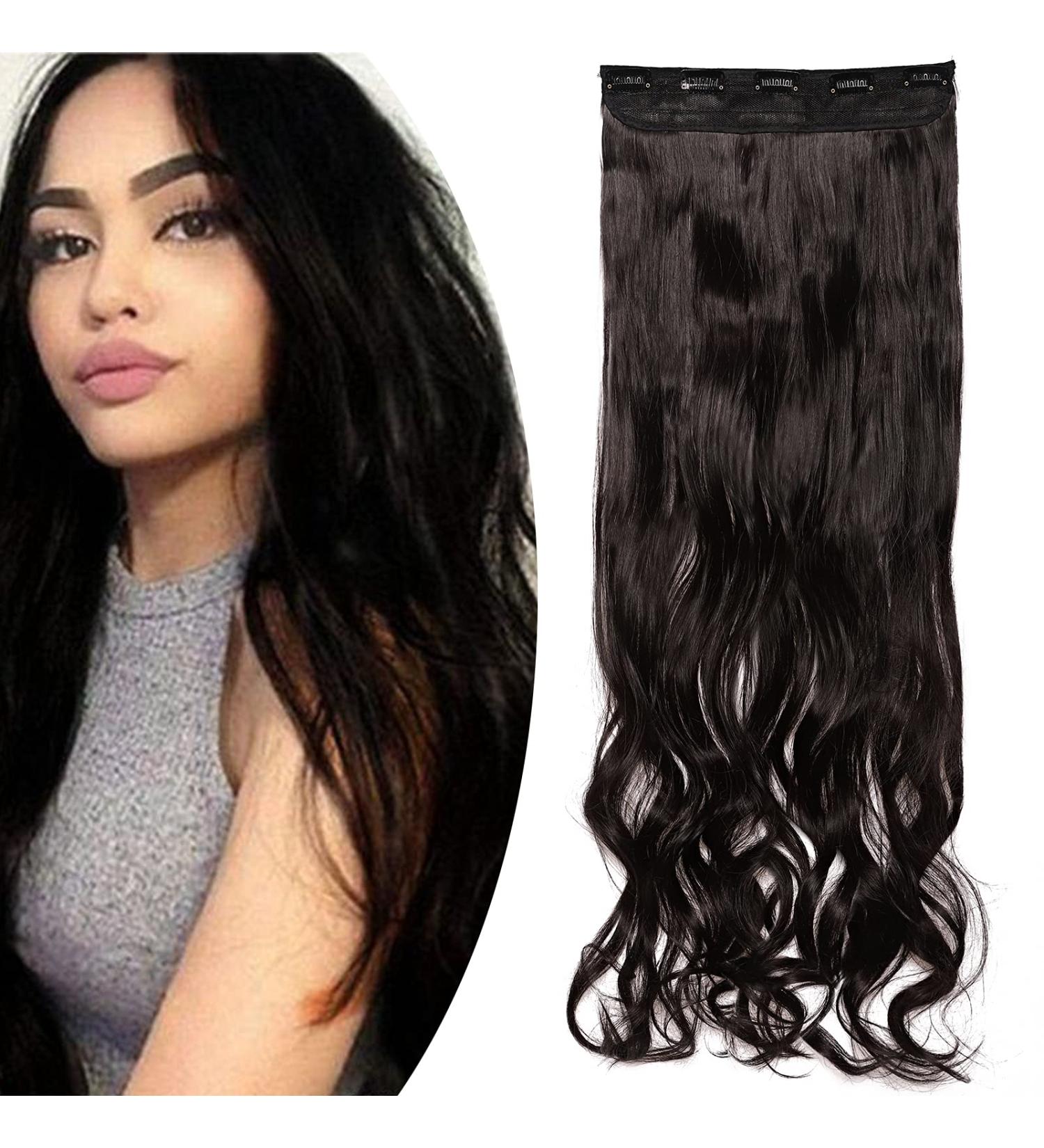 Clip-in Hair Extensions - 1 Weft 5 Clips Wavy Human Hair Natural Black - 43 cm (120 g) for a Flawless Look - Buy Online on SooperMarket.com