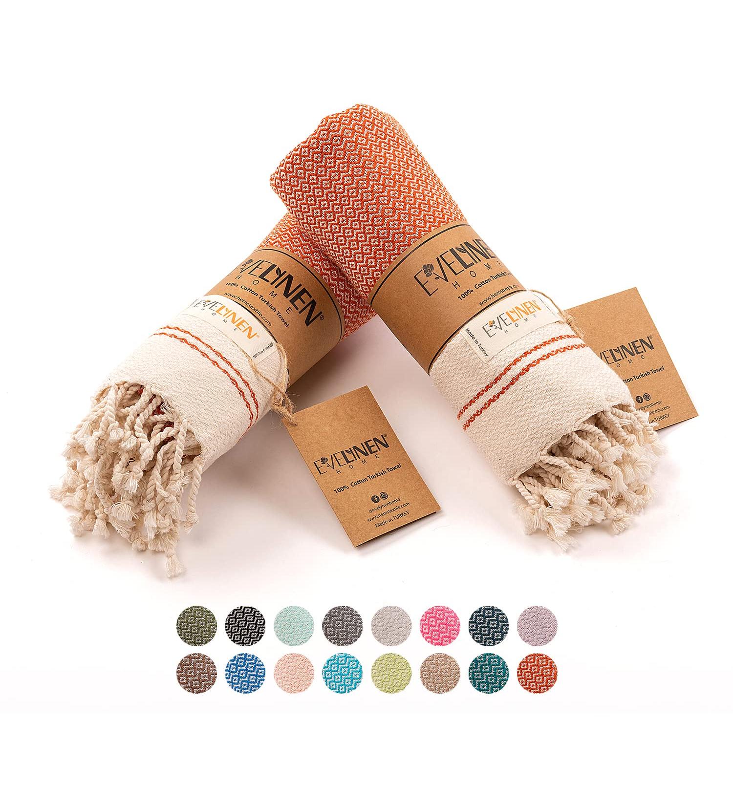 Evelynen Turkish Hand Towels Set of 2 - Boho Farmhouse Decor | 100% Cotton | 16x32 - Brick - Buy Online on SooperMarket.com