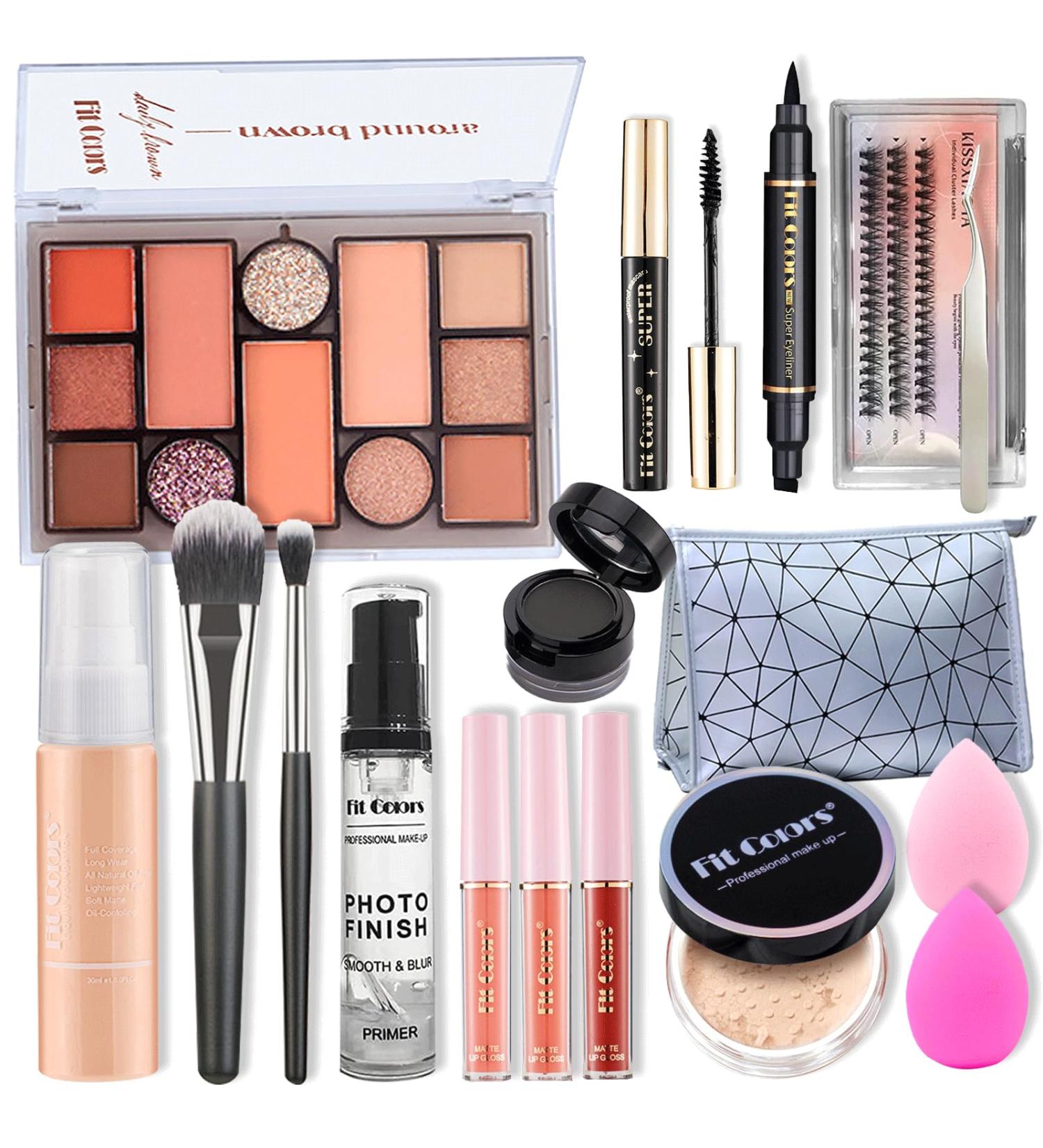 All in One Makeup Kit Full Makeup Set for Beginners or Pros Naked Eyeshadow Palette Nude Face Primer Matte Foundation Winged Eyeliner Stamp Mascara Lip Gloss - Make up Gift Set Travel - Buy Online on SooperMarket.com
