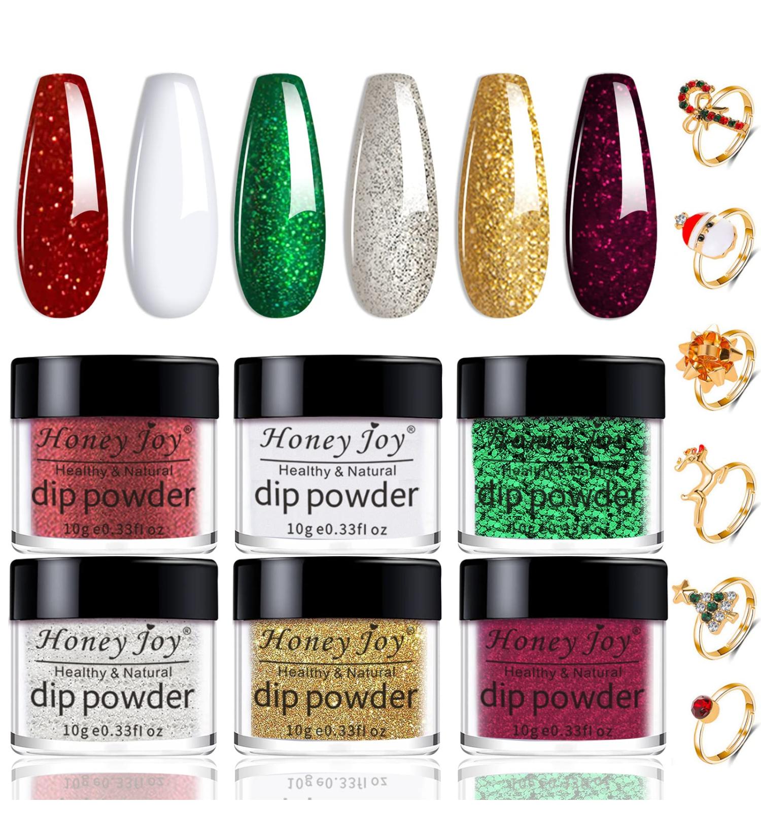 Christmas Red Green Golden Glitter Dip Powder Set - No Lamp Cure Needed | Even & Smooth Finish | 6pcs x 10g/box - Buy Online on SooperMarket.com