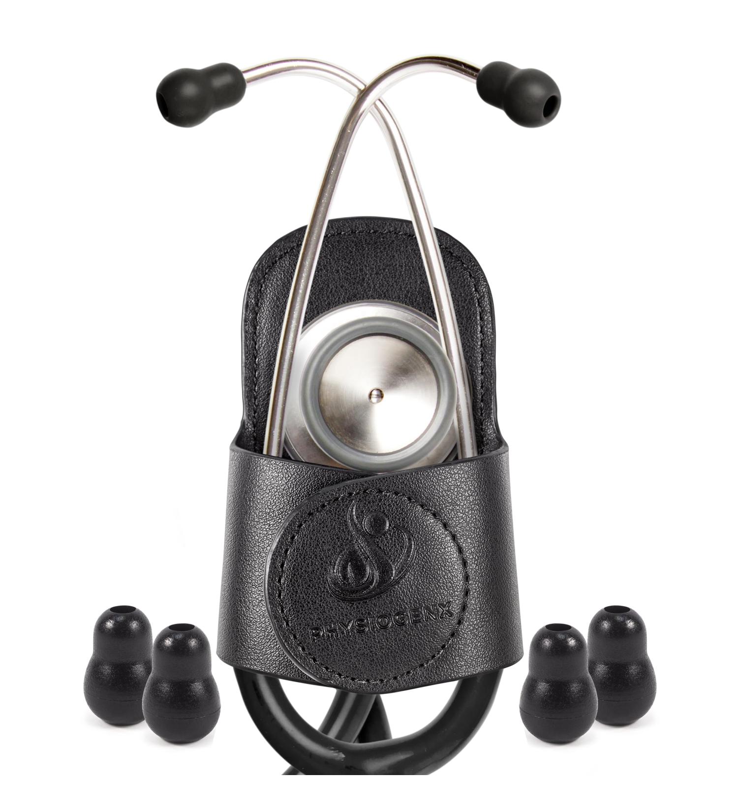 Stethoscope Holder Hip Clip with Magnetic Closure - Universal Fit Hygienic Design & Replacement Ear Tips - Obsidian Black - Buy Online on SooperMarket.com