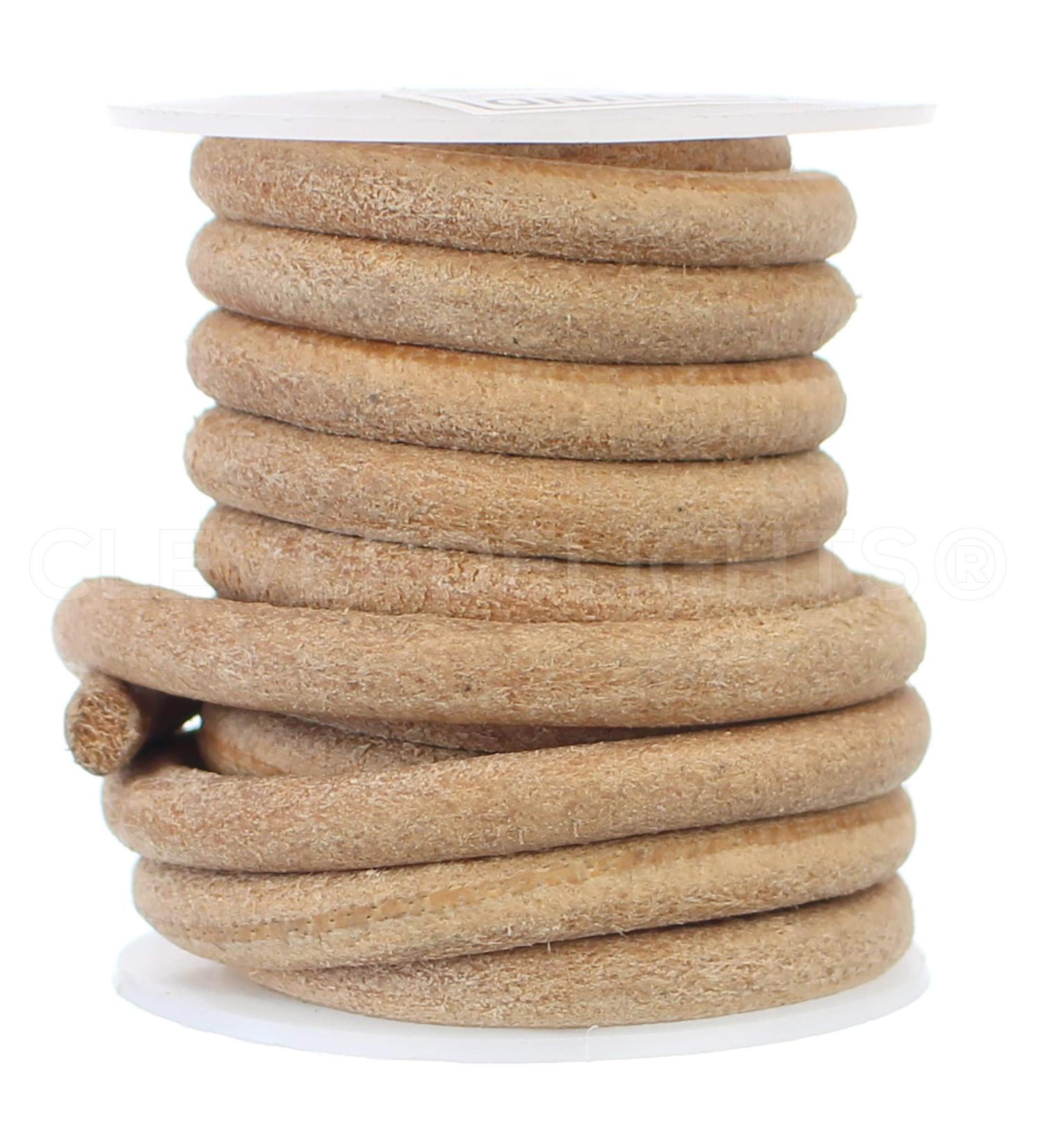 CleverDelights Genuine Leather Cord - 1/4" Round - 10 Feet - Natural