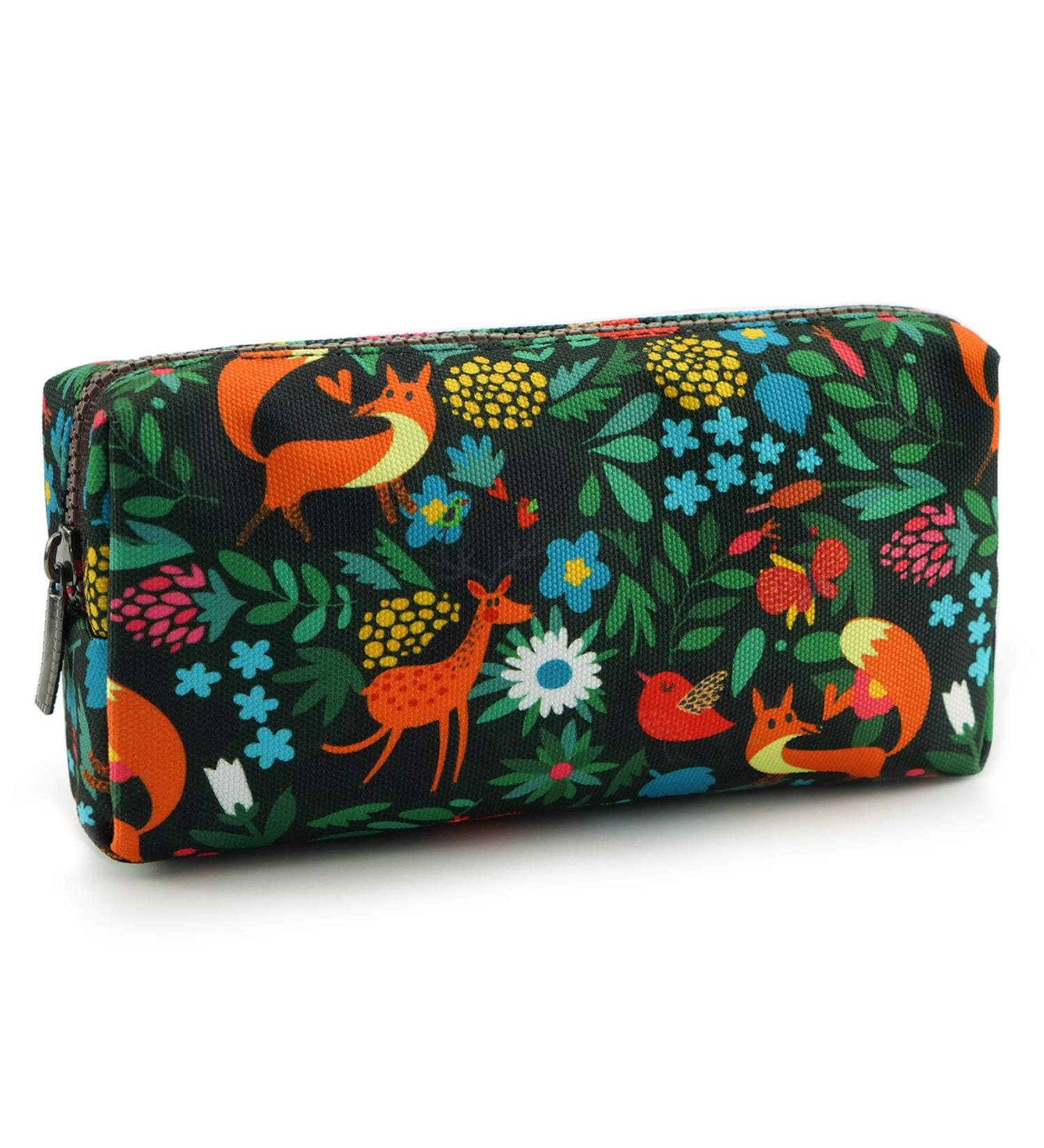 Canvas Lparkin Spring Pencil Case - Forest Animals Motif Zippered Gadget & Makeup Bag | Perfect Gift for Men & Women - Buy Online on SooperMarket.com