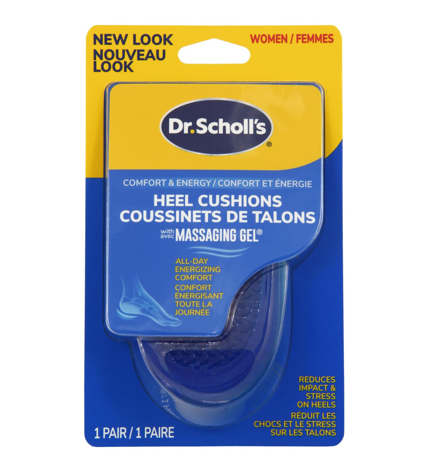 Dr. Scholl's Heel Cushions with Massaging Gel Gel Heel Cups All-Day Energizing Comfort Absorb Shock Reduce Impact & Stress Gel Cushioning Pad Insert Fit All Shoes Womens 6-10 1 Pair Women's