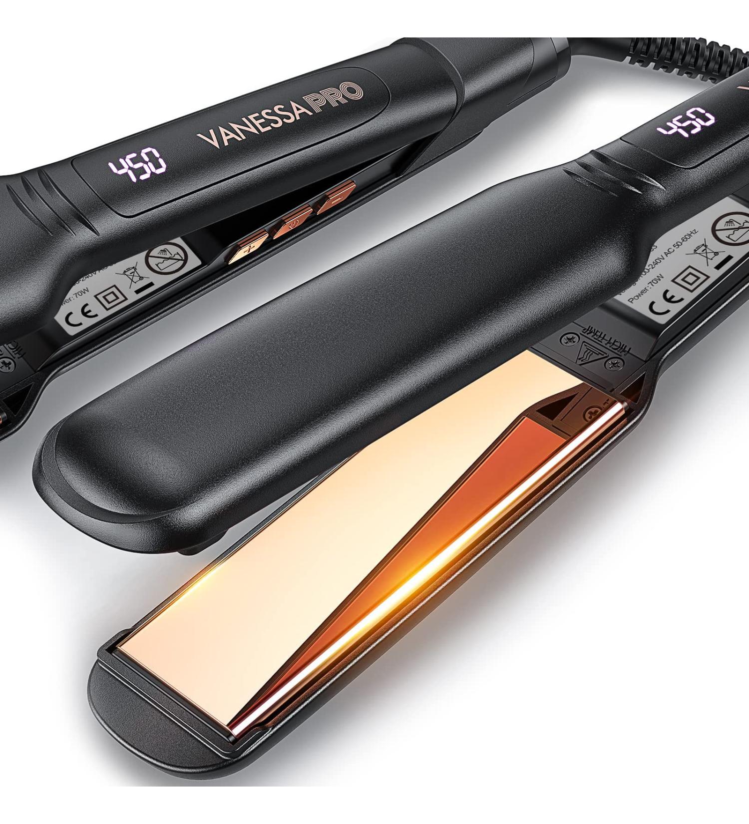 VANESSA PRO 2 Inch Pure Titanium Hair Straightener Flat Iron - One Pass Sleek Look, Beautiful Curls & Straightening Power - Buy Online on SooperMarket.com