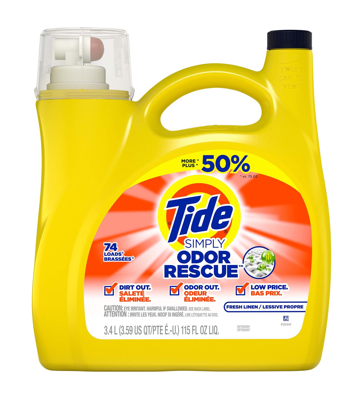 Tide Simply Odor Rescue Liquid Laundry Detergent - Fresh Linen 115 fl oz (74 Loads) | International Shipping Available - Buy Online on SooperMarket.com