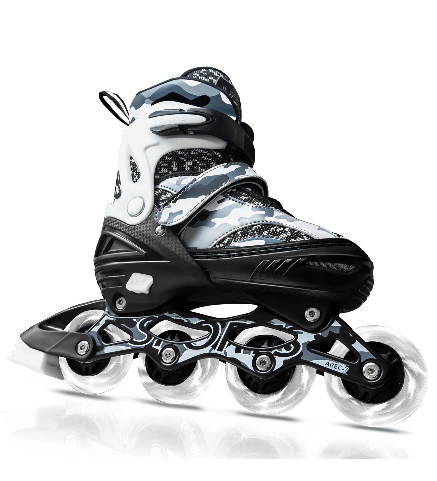 Adjustable Roller Blades Inline Skates for Kids & Adults | Light Up Outdoor Indoor Skates | Black Camo | Size Large (4-7 US) - Buy Online on SooperMarket.com