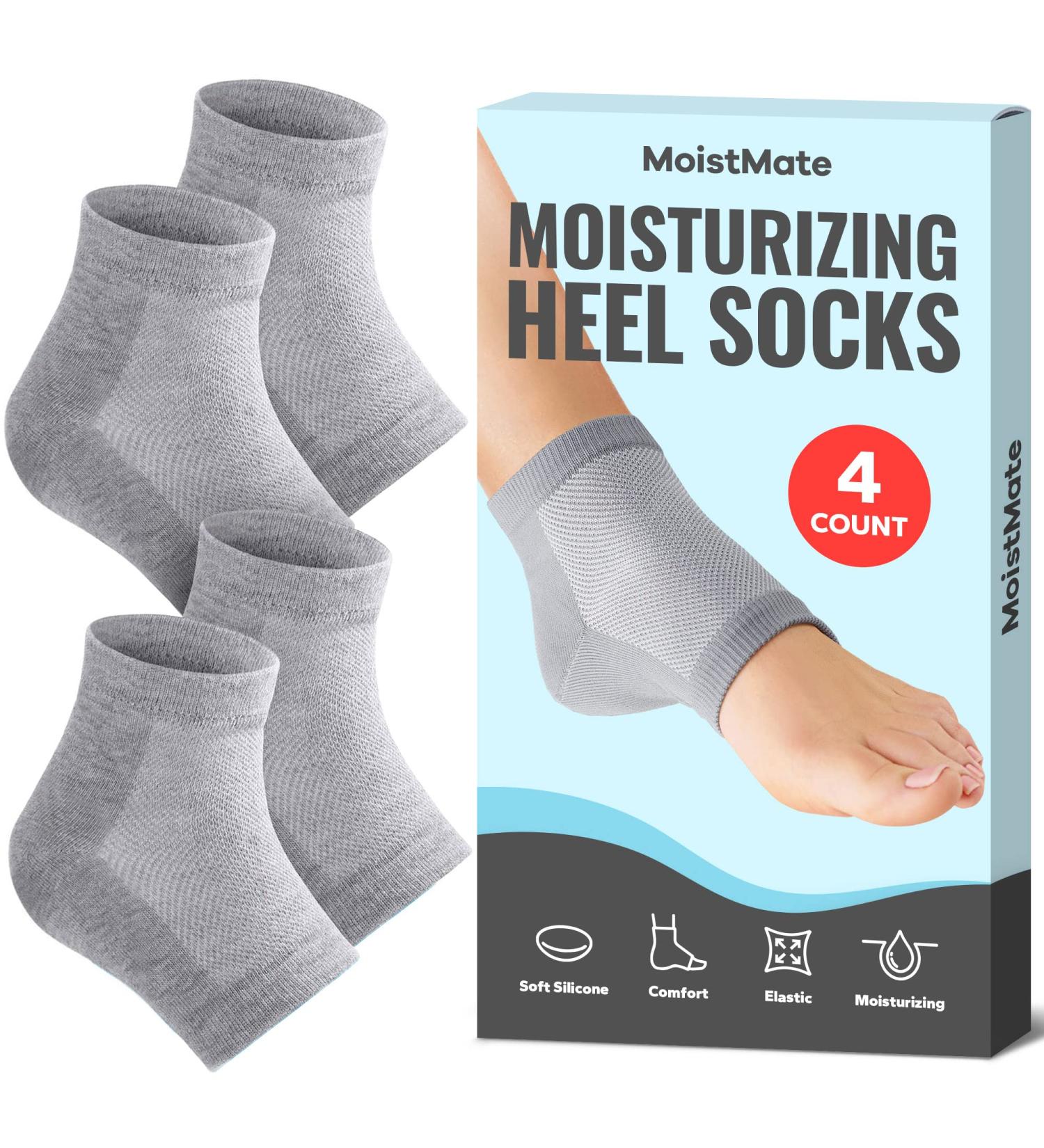 MoistMate Heel Socks for Dry Cracked Feet - Foot Care Repair and Moisturizing - Aloe Spa Socks for Men and Women (Grey, 2 Pairs) - Buy Online on SooperMarket.com
