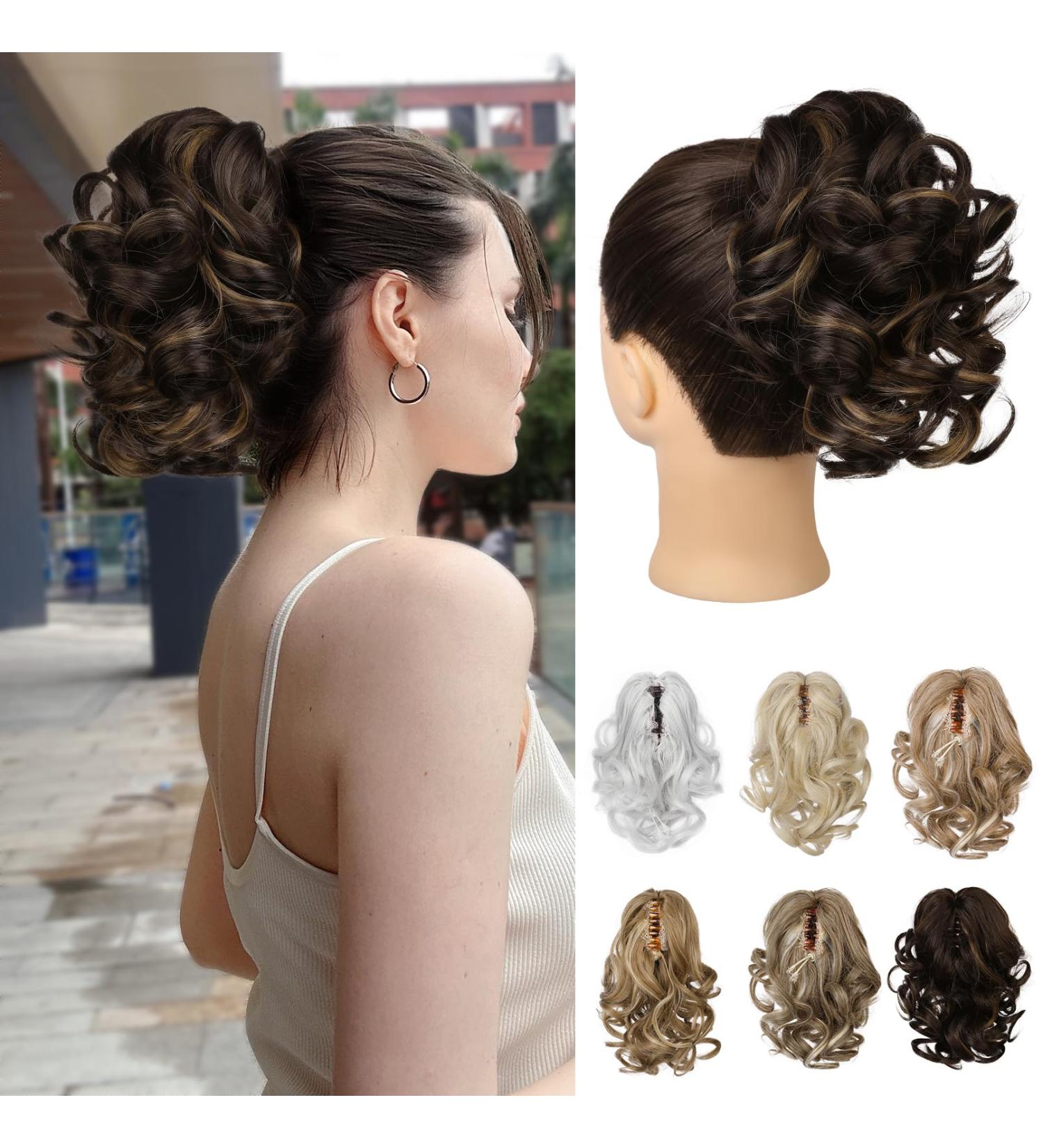 REECHO 9 Classic Loose Curly Wavy Claw Clip Ponytail Extension - Dark Brown with Highlights - Buy Online on SooperMarket.com