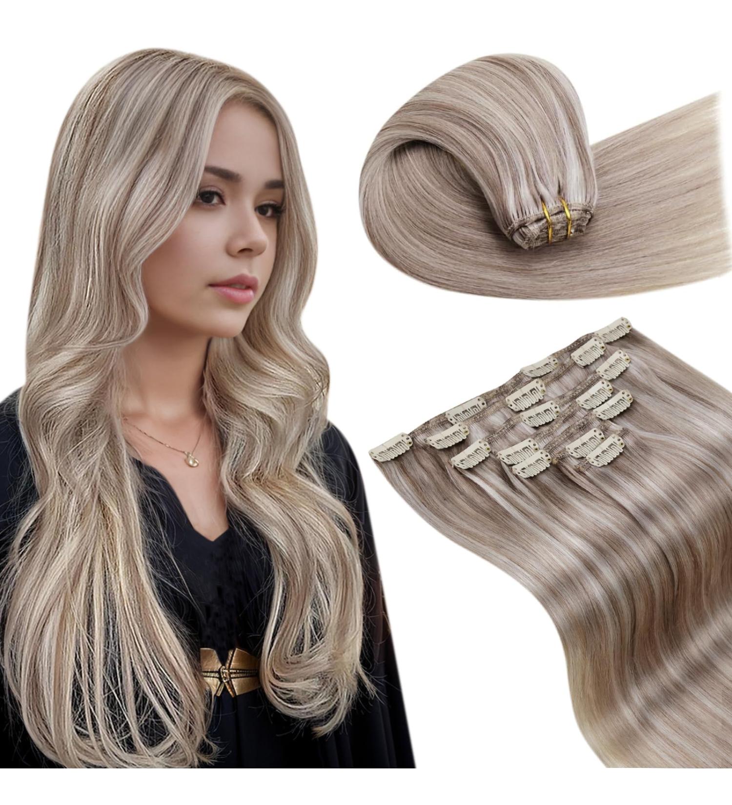 Shop Laavoo Clip-In Hair Extensions - Real Hair Blonde Highlights 45cm 105g Ash Blond & Platinum Blonde 7pcs - Buy Online on SooperMarket.com