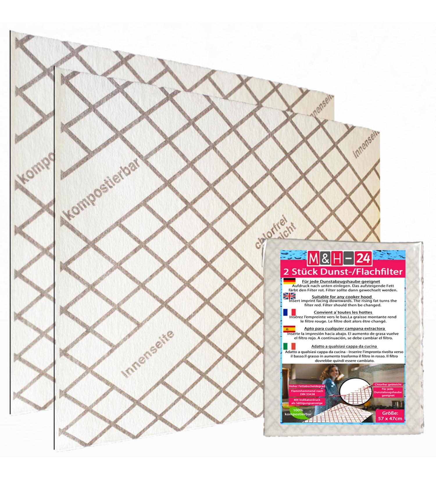 Universal M & H-24 Extractor Hood Flat Filter - 2 Pack with Saturation Indicator | 100% Compostable & High Performance | 57x47cm - Optimal Cooking Experience - Buy Online on SooperMarket.com