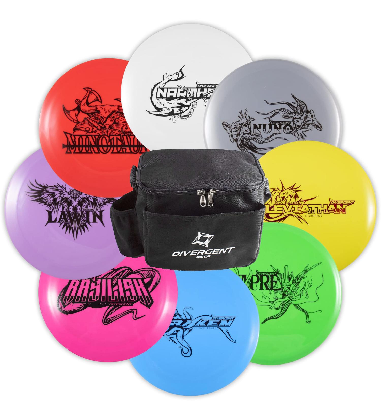 Divergent Discs 8-Disc Beginners Disc Golf Set with Starter Disc Golf Bag