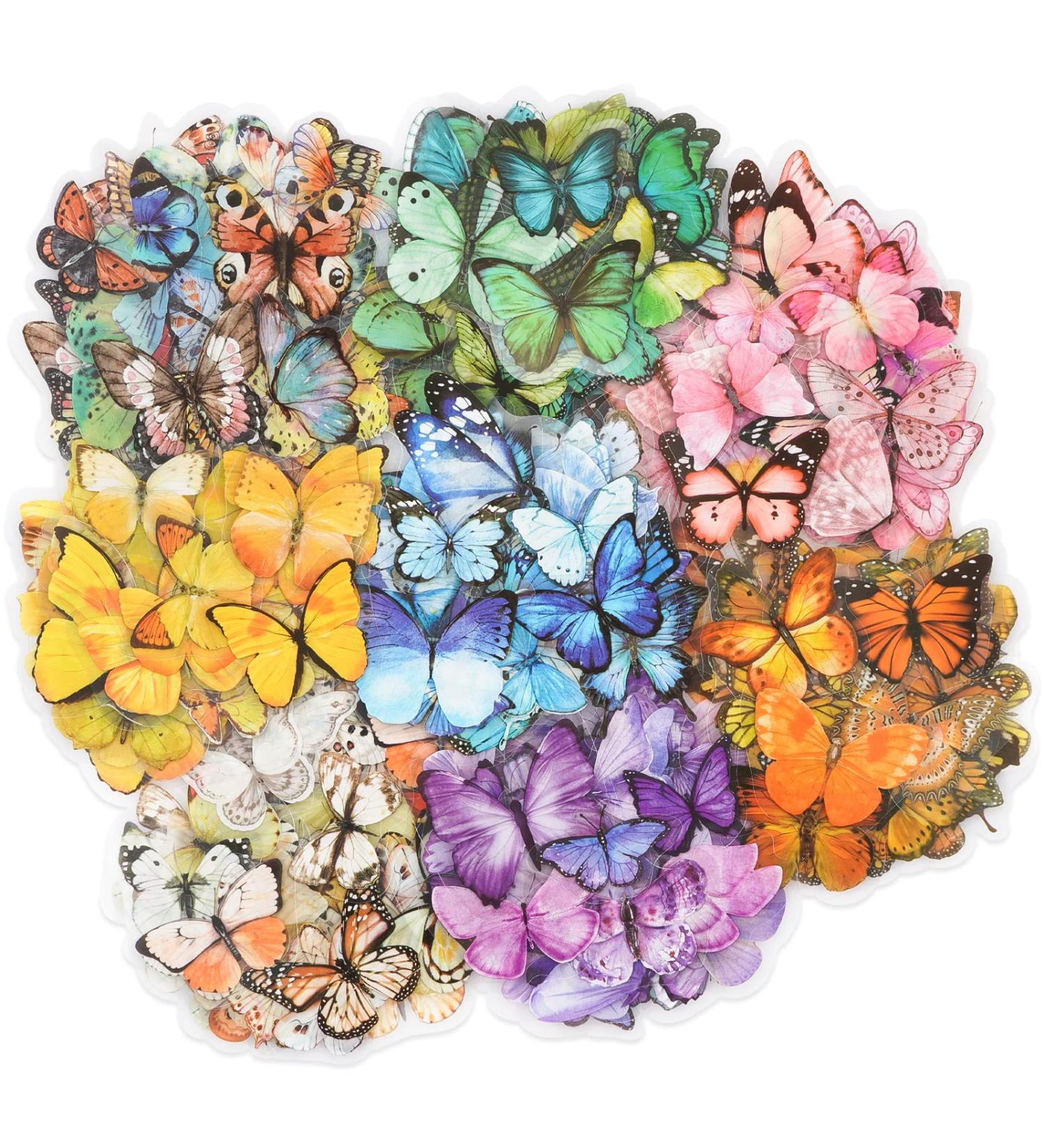 Knaid Butterfly Stickers Set - 320 Transparent Colorful Resin Decals for Scrapbook, Journal, and Crafts - Buy Online on SooperMarket.com